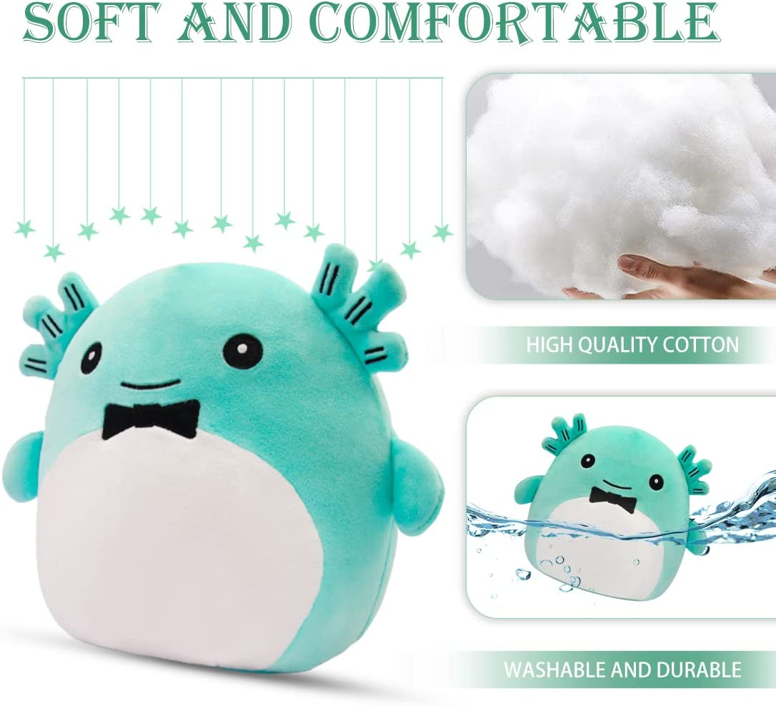 Axolotl Plush Toy, Kawaii Axolotl Cuddly Toy Stuffed Animal Cushion Toy, 20 cm Soft Plush Axolotl Stuffed Toy Doll Gift for Children Girls and Boys (Blue)