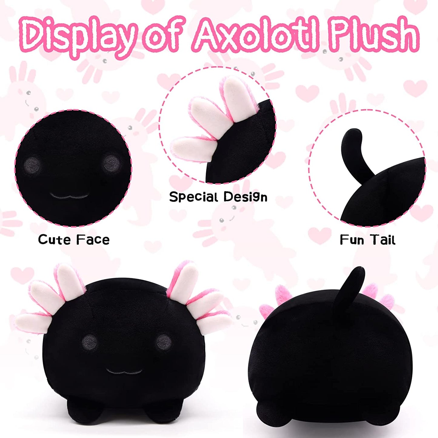 Axolotl Plush Toys Axolotl Stuffed Animal Plush Toy, Cute Axolotl Plushie Axolotl Pillow Plush Toy, Kawaii Black Stuffed Axolotl Plush Axolotl Toy for Kids Birthday Home Decoration