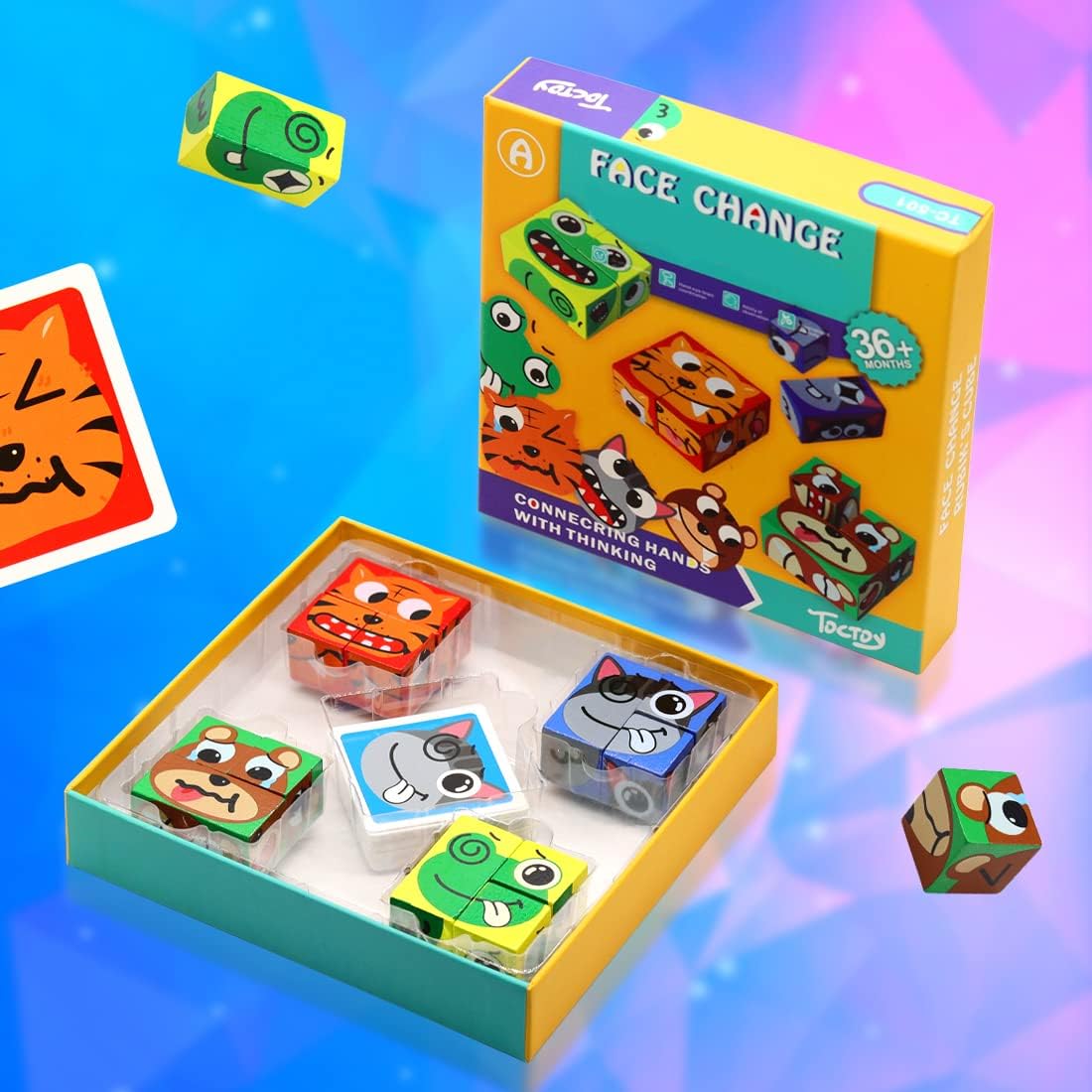 Wooden Cubes Expression Puzzle Expressions Matching Game Cube Match Game Puzzles Games for Kids Ages 3 4 5, Match Puzzle Games The Cuzzle Game from New Wave (Animal)