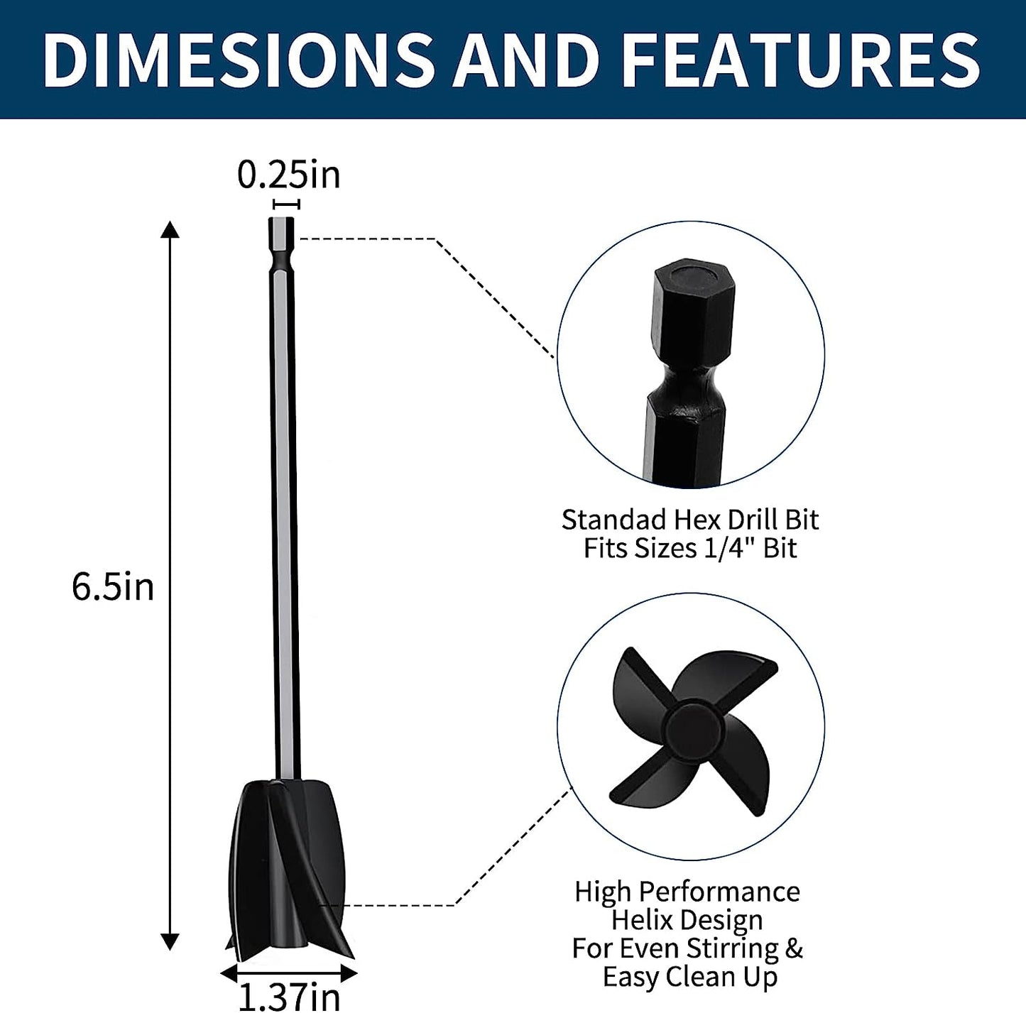 Paint Mixer for Drill, Epoxy Resin Mixer Tool Paint Mixer Drill Attachment, Drill Paint Mixer Drill Mixer Attachment, Reusable Mud Cement Paddle Mixer Paint Stirrer for Drill (2 Pcs)