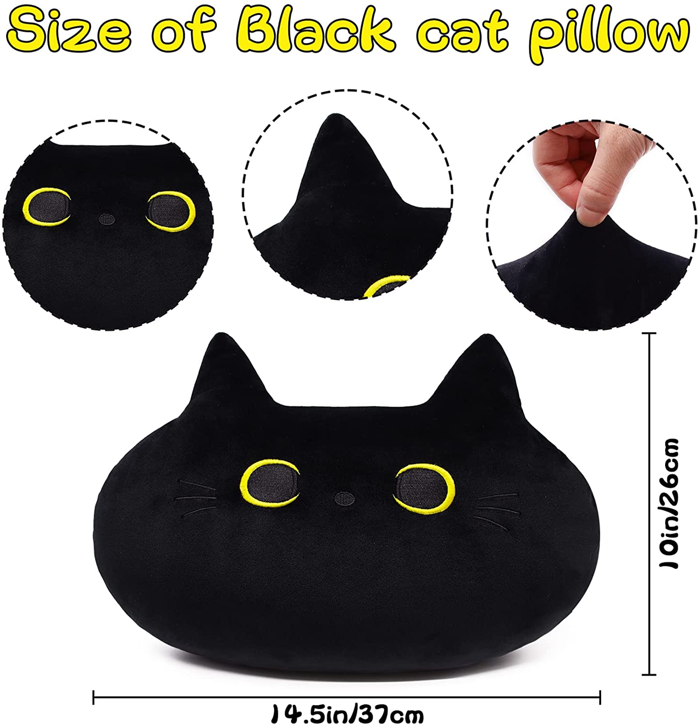 Black Cat Plush Cushion, Cute Cat Plush Toy, Soft Cat Shape Design Lumbar Spine Cushion Plush Stuffed Cat Doll Toy for Children Birthday, Halloween Christmas Gifts