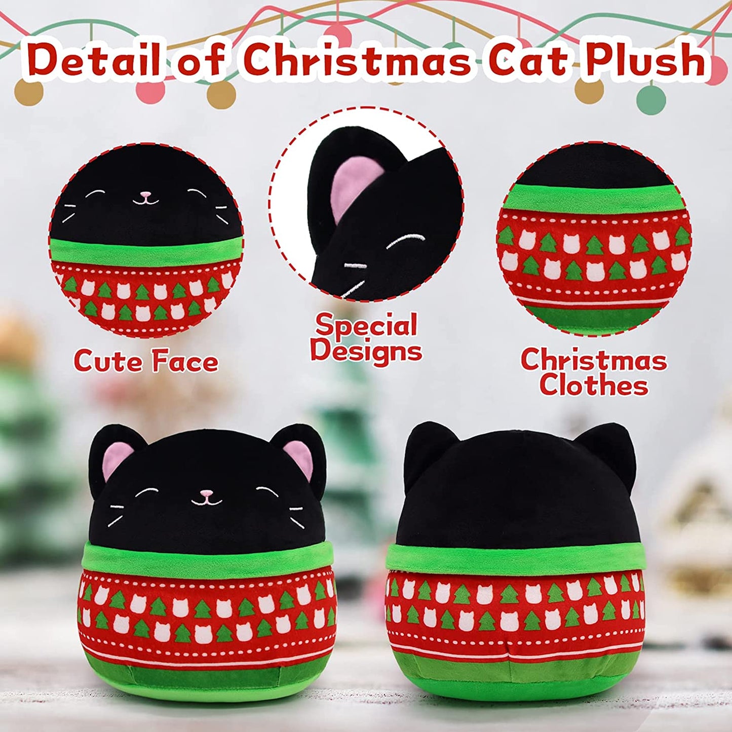 Black Cat Plush Pillow Cat Stuffed Animals, Soft Cute Christmas Plush Cat Pillow Cat Plushie Cat Doll, Kawaii Stuffed Animal Cat Plush Stuffed Cat Toys for Kids Birthday Christmas Decorations Gifts