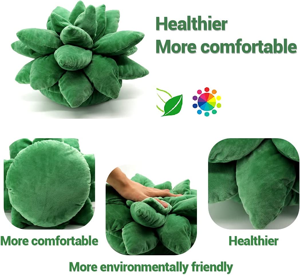 Succulent Pillow Plant Shaped Plush Toys Universal for Boys and Girls Cactus Kawaii Decorative Leaf Pillow Lovely Plant Plush Decoration (Dark Green)