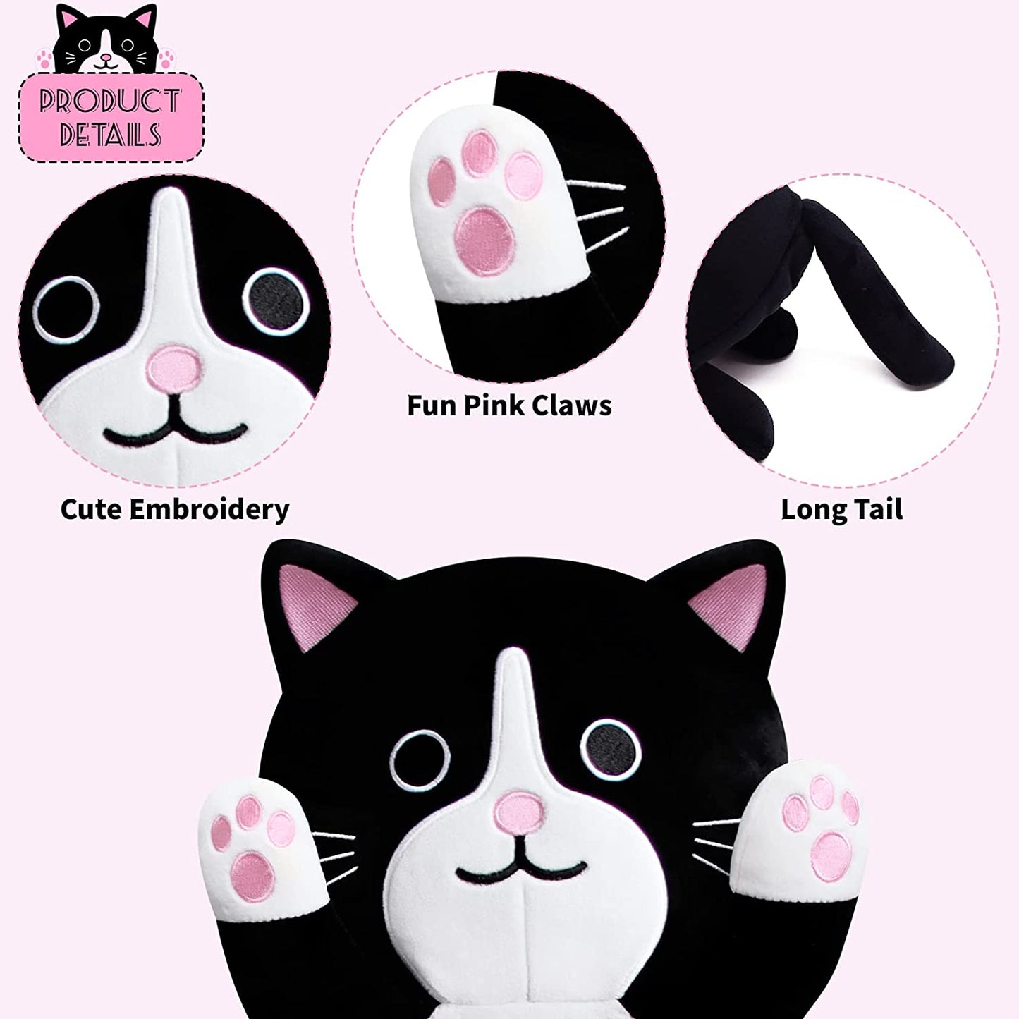 Long Cat Plush Long Plush Body Pillow, 39.5" Cute Long Cat Stuffed Animals Cat Plushie, Soft Kawaii Long Black Cat Plush Doll Stuffed Cat Toys for Kids Birthday Christmas