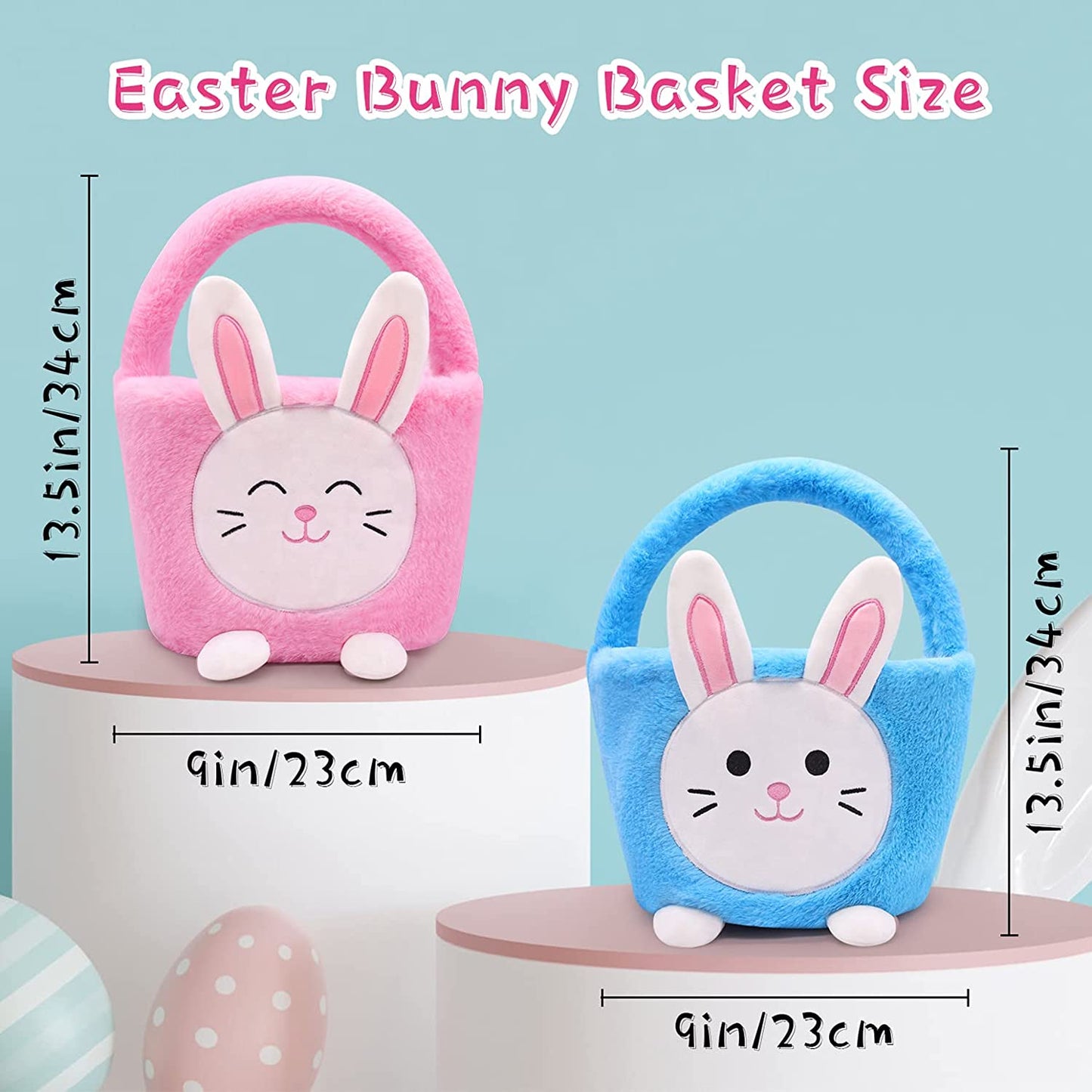 Easter Basket Bunny, Easter Baskets for Kids, Easter Egg Hunt Basket for Kids Bunny, Bunny Gifts Bags Carry Bucket Easter Decorations, Blue