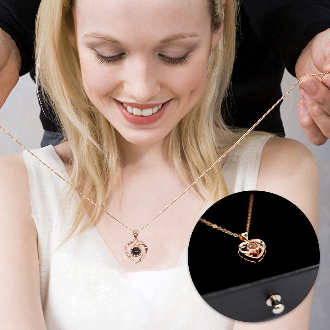 Preserved Rose with Love You Necklace in 100 Languages Gift Set, Enchanted Eternal Rose Flower for Valentine's Day Anniversary Wedding Bthday Romantic Gift