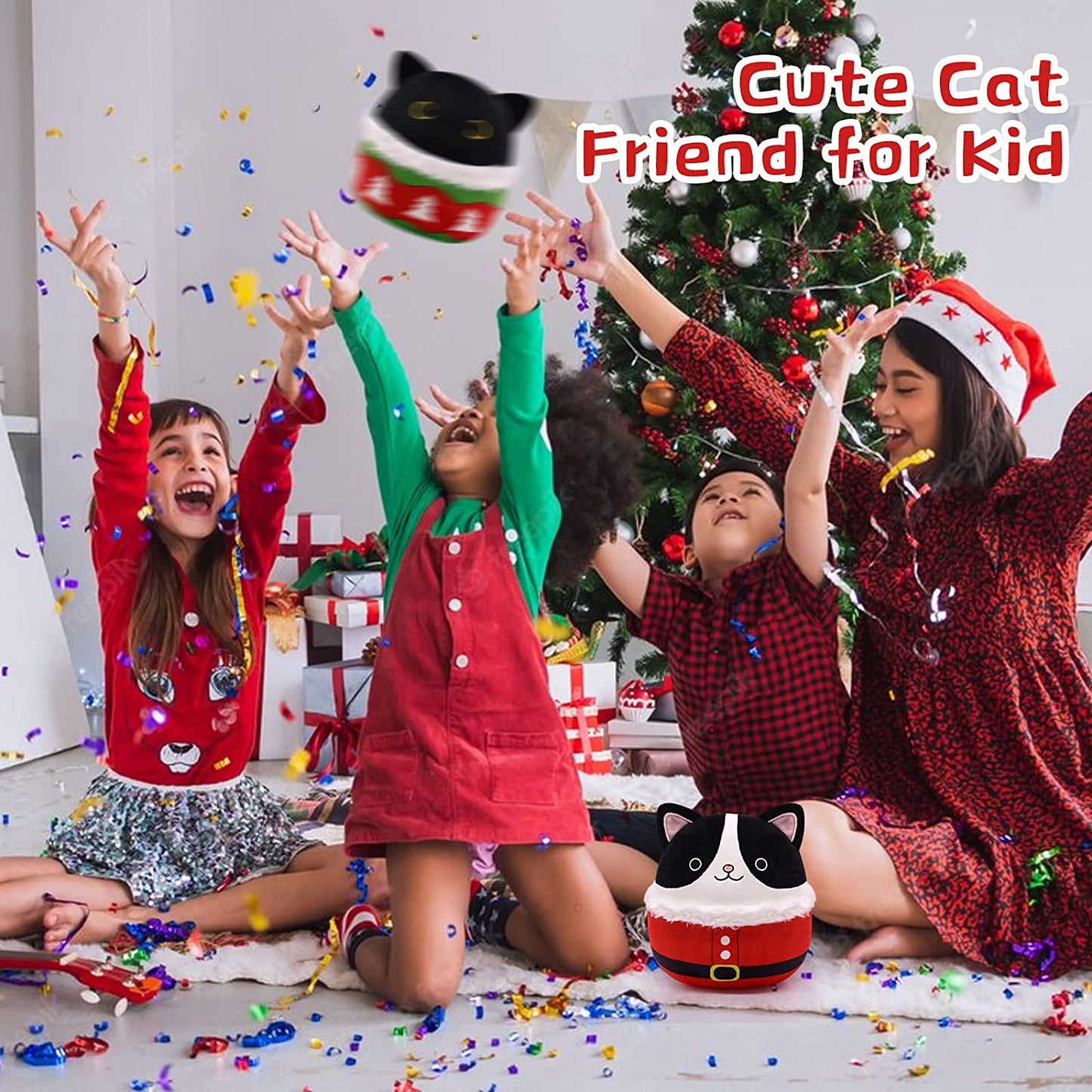 Cute Cat Plush Pillows Toys, Kawaii Black Cat Stuffed Animals Cat Plushie Cat Pillow, Soft Stuffed Cat Stuffed Animal Cat Plush Throw Pillow for Kids Christmas Halloween Birthday Gifts Decorations