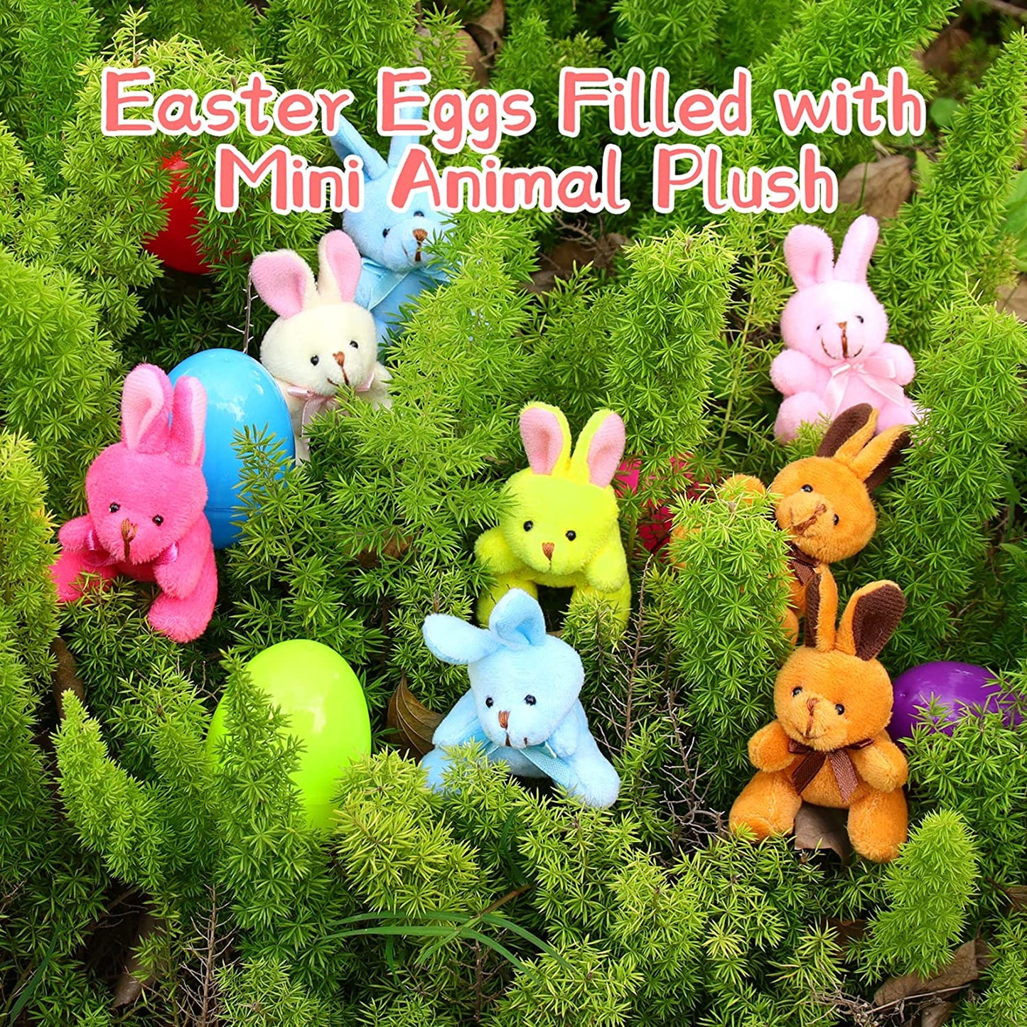 Easter Eggs Filled with Mini Animal Plush Toy Set, 8 Pack Cute Bunny Stuffed Animal Keychain, Easter Basket Stuffed Animals for Easter Egg Hunt Party Supplies