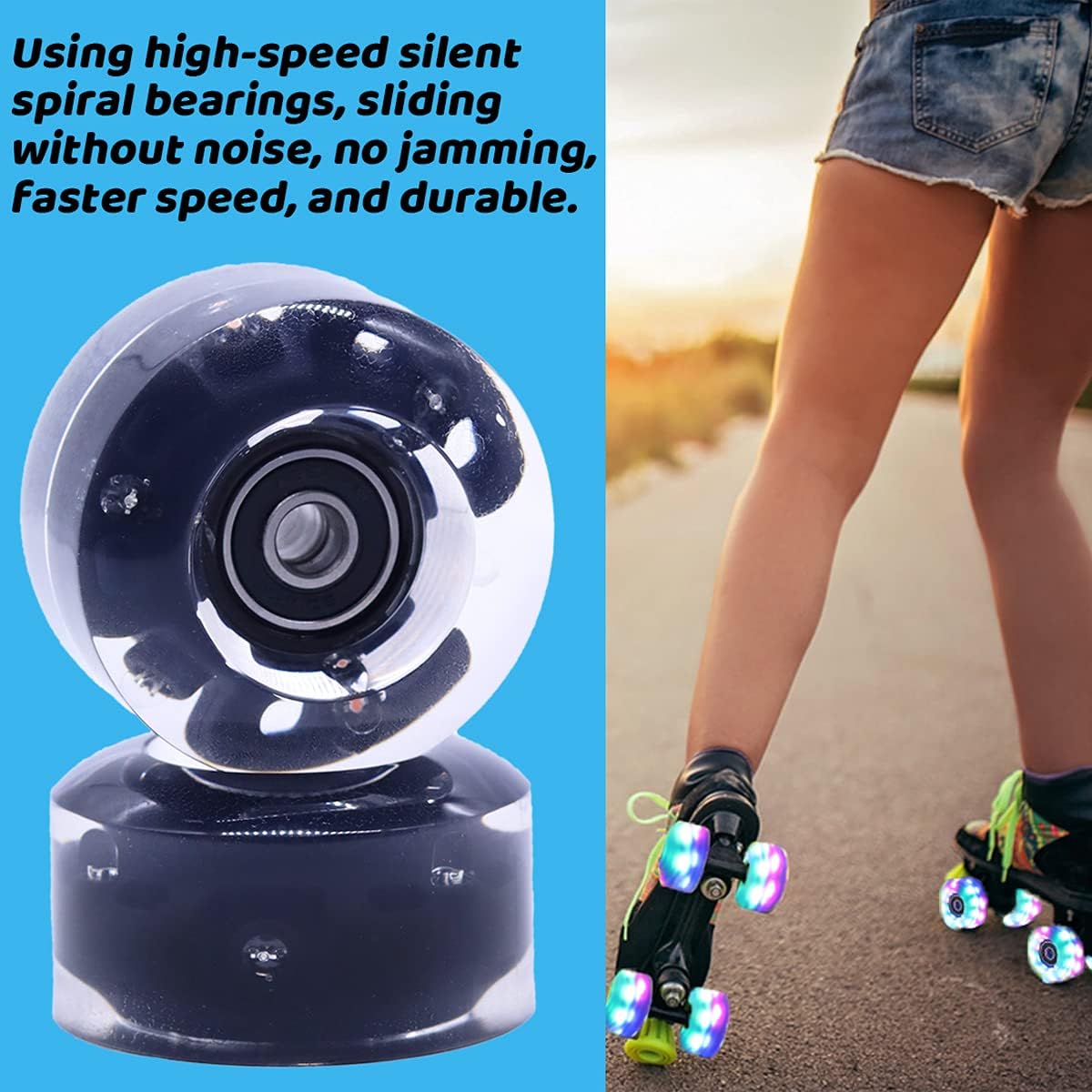 Light up Roller Skate Wheels Suitable fo Indoor Outdoor Roller Skate Wheels Skateboard Roller Skate Parts High-Speed Rotating Luminous Rollerskate Wheels（8PCS）