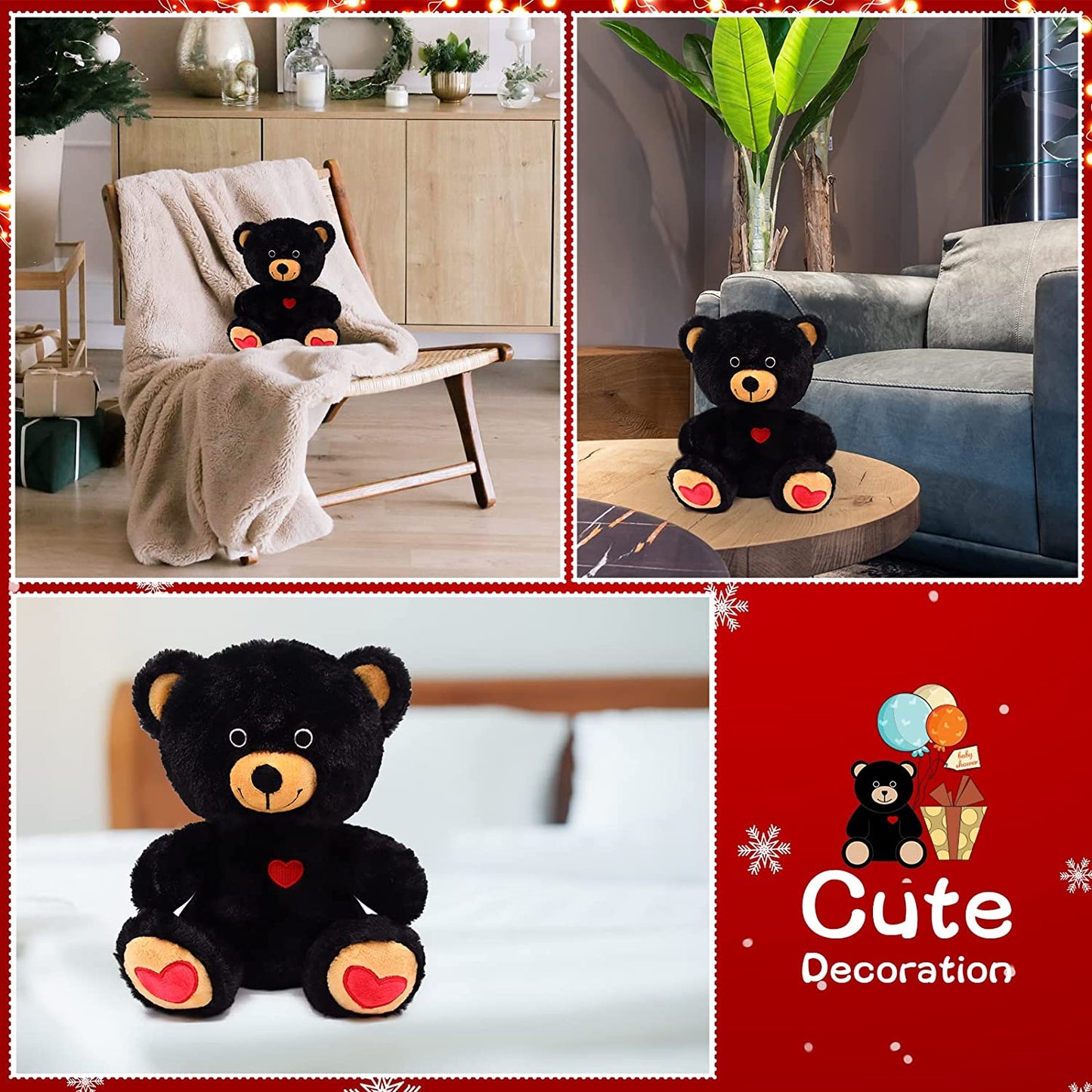 Valentines Day Gifts for Her Him Girlfriend Boyfriend, 9“ Cute Black Teddy Bear Stuffed Animals with Red Heart, Teddy Bear Plush Stuffed Animal Bear Valentines Day Decoration Plush Gift for Kids
