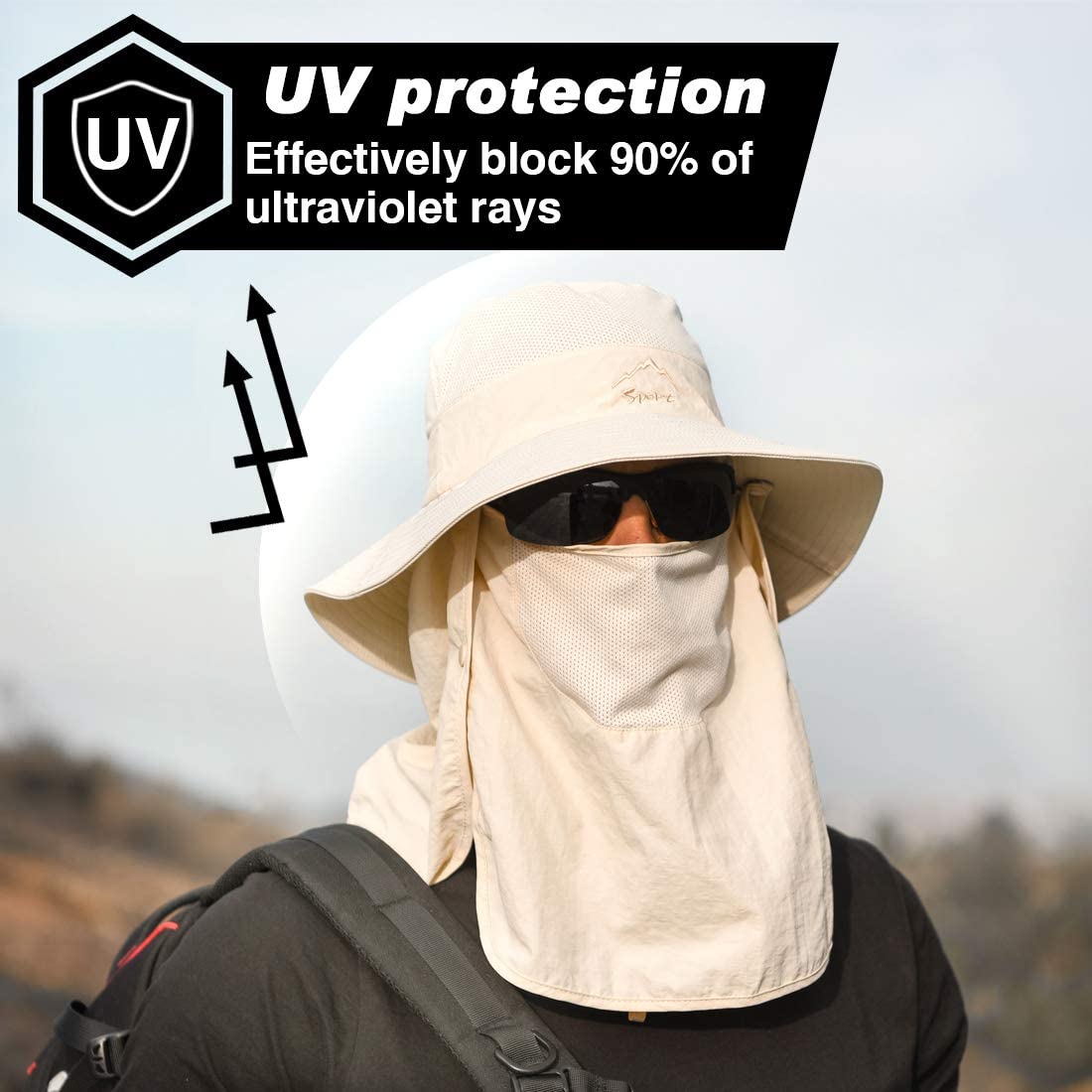 Fishing Hat Sun Protection Hat UPF 50+ Sun Protection Wide Brim Fishing Cap with Removable Flap for Fishing Hiking Camping