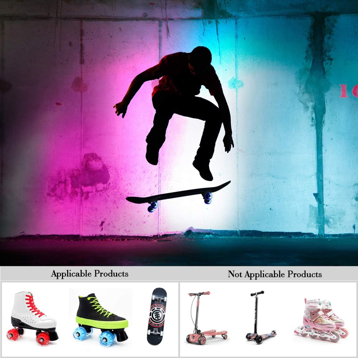 Light up Roller Skate Wheels with Bearings Luminous Installed Double Row Skating and Skateboard Roller Skates Accessories Transparent Flashing Universal Wheels