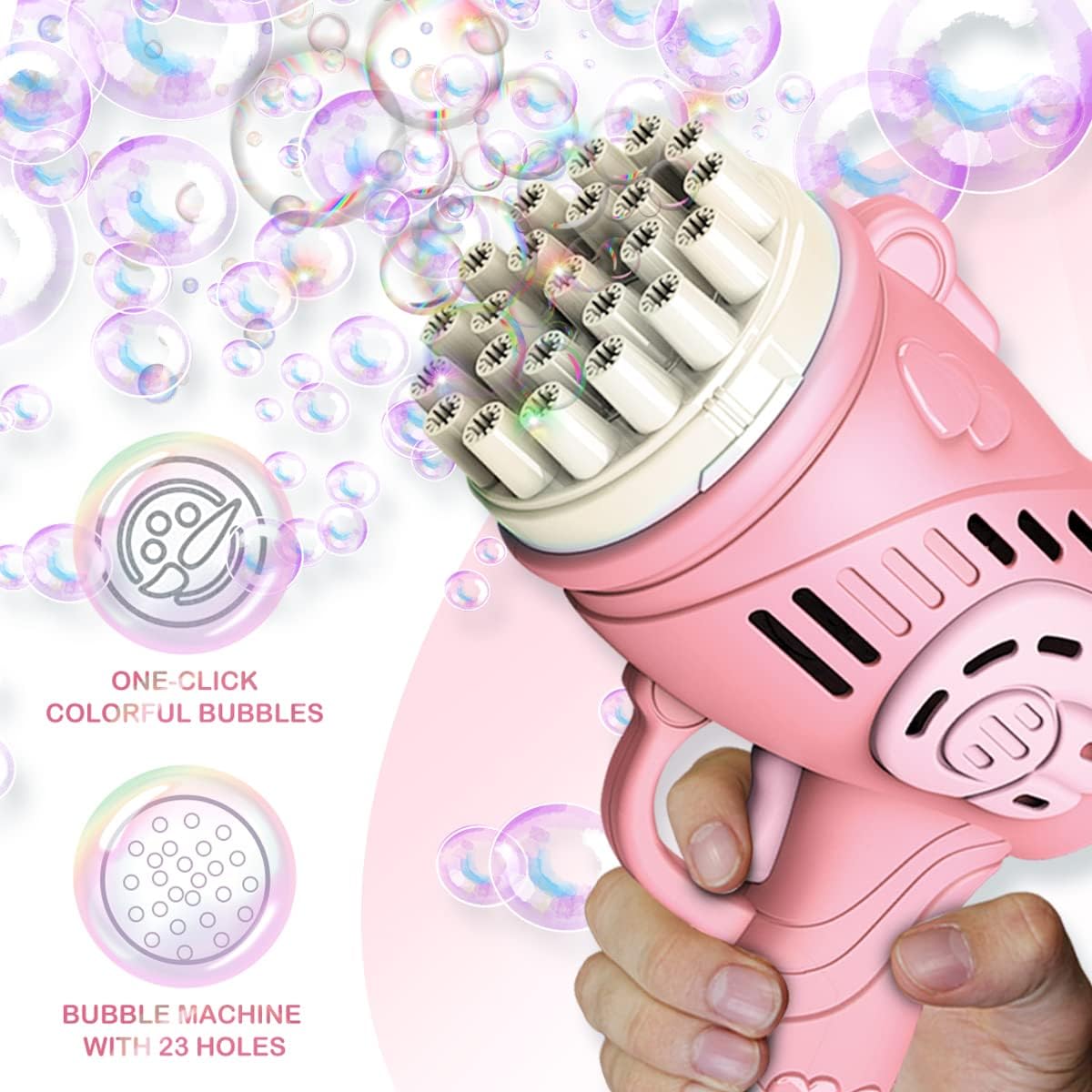 23 Holes Bubble Machine for Kids, Bubble Machine Gun with Bubble Solution, Automatic Bubble Gun for Boys and Girls Outdoors in Summer, Toddler Bubble Gun Suitable for Party, Birthday（Pink）