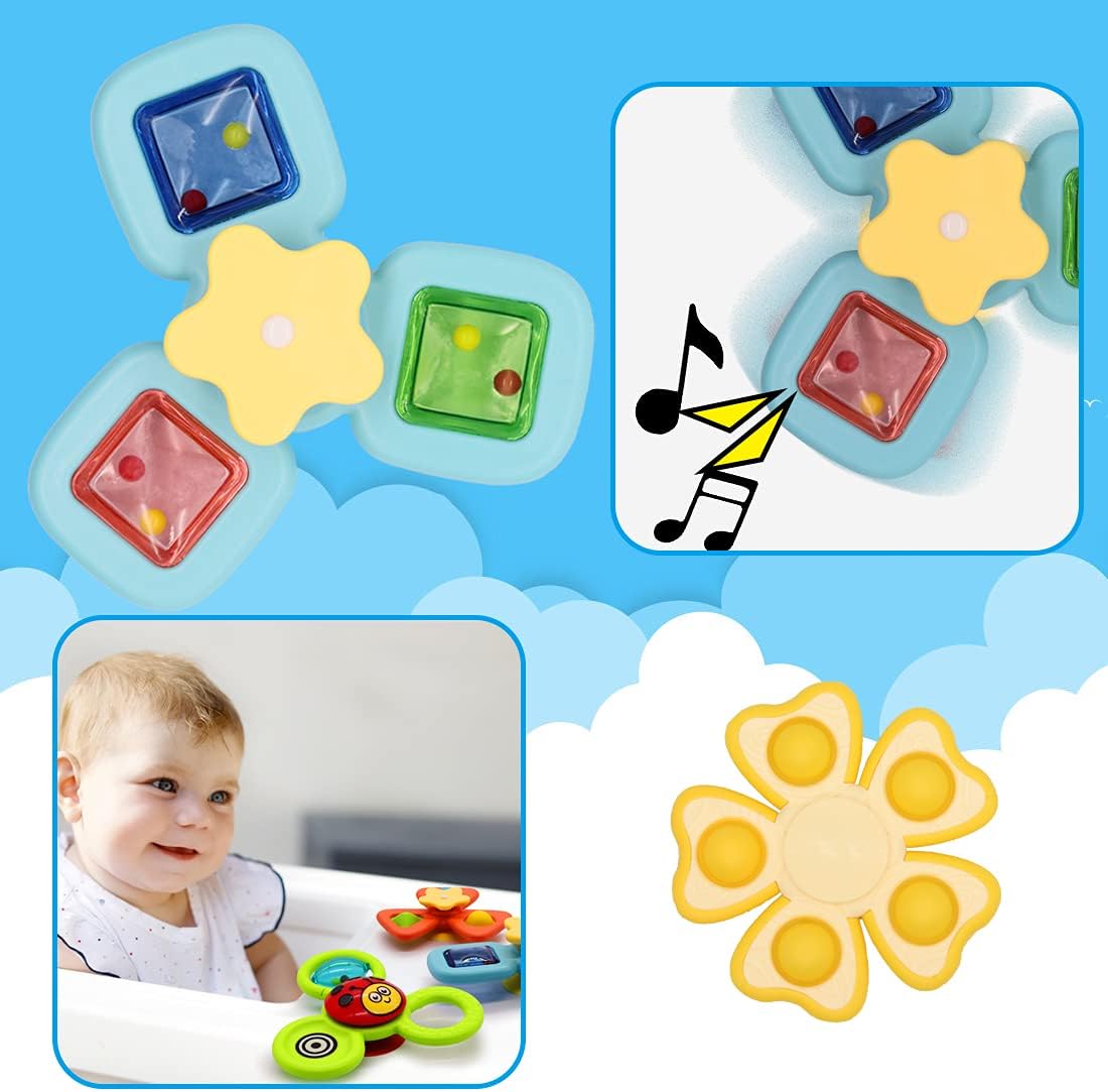 4pcs Suction Cup Spinner Toys for Babies ,Spinning Top Toys Baby Toy,Baby Spinners Toy Pop Fidget Function with Rotating Suction Cup