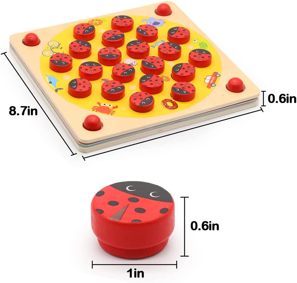 Ladybug's Garden Memory Games, Wooden Memory Matching Game, Educational Logical Thinking Match Board Toys Educational Games for Toddlers, Kids’ Game for Ages 3 and Up