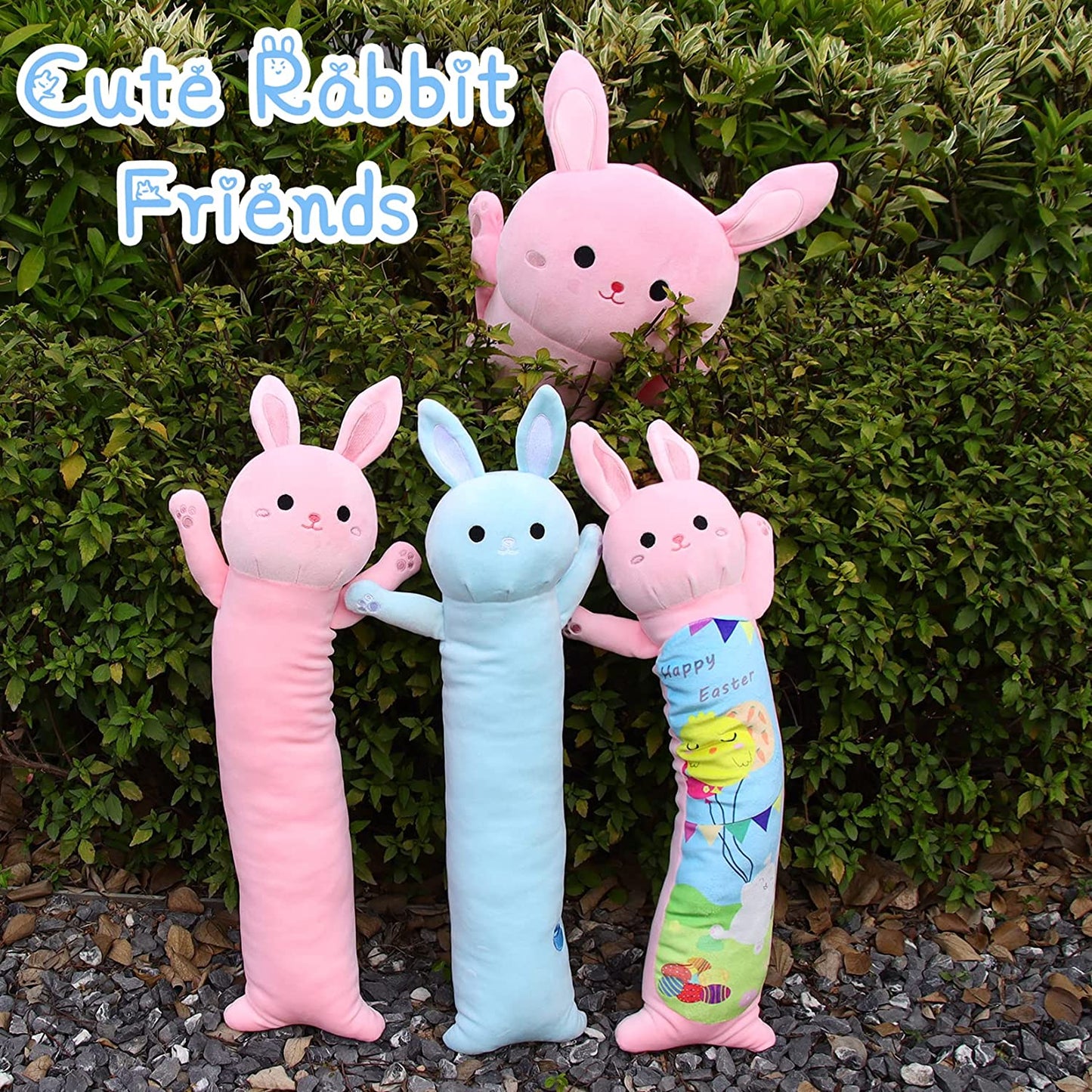 Long Bunny Plush Pillow Long Body Pillow, 23" Cute Easter Day Bunny Stuffed Animals Pink Bunny Plushie, Soft Long Rabbit Plush Hugging Pillow Doll Toy for Kids Birthday Valentines Day Gifts