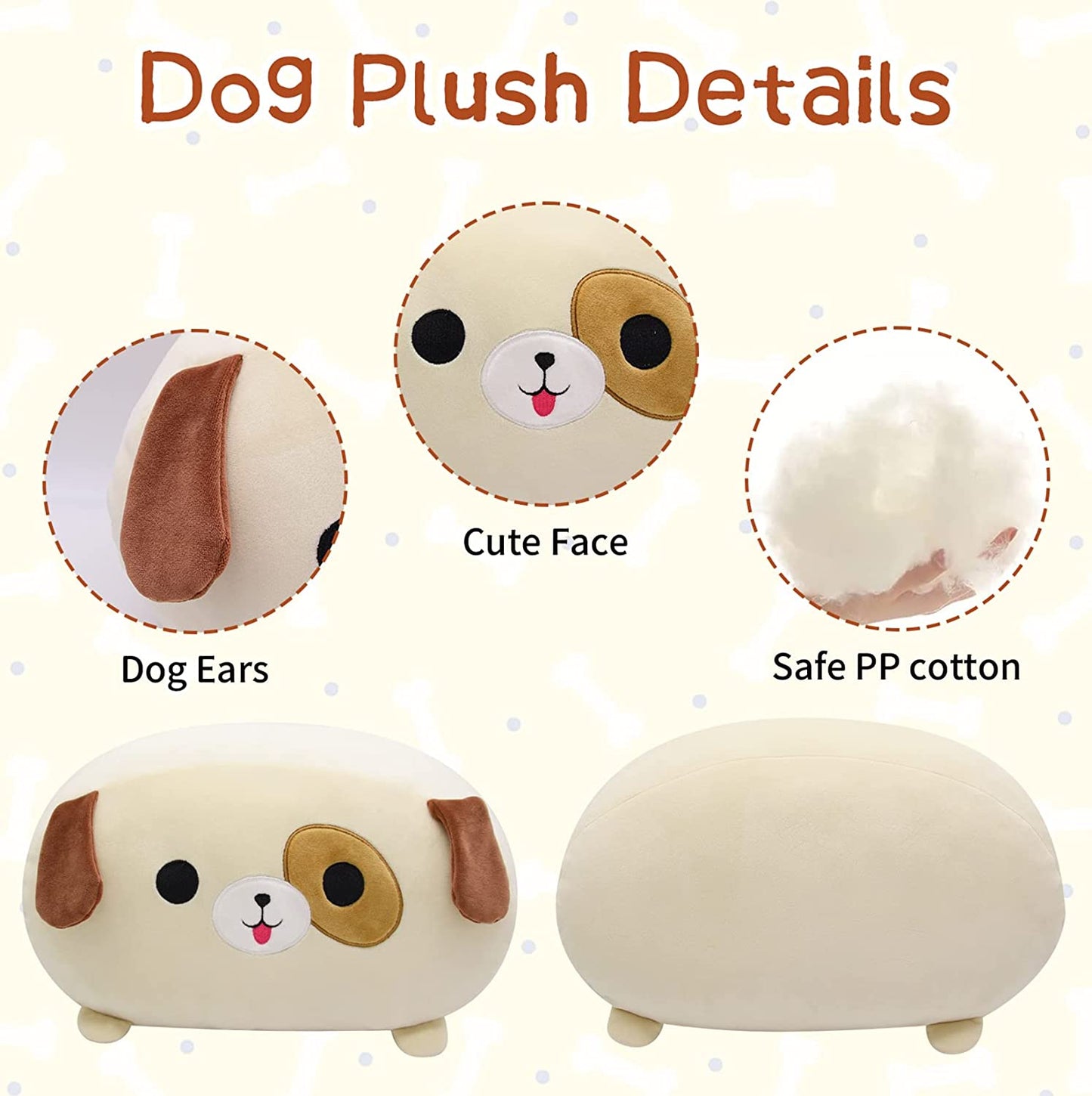 Cute Dog Plush Pillow Toy, 14inch Soft Puppy Pillow Kawaii Home Decoration, Sofa Pillow Dog Stuffed Animals Pillow for Kids Birthday Gifts (Dog Khaki)