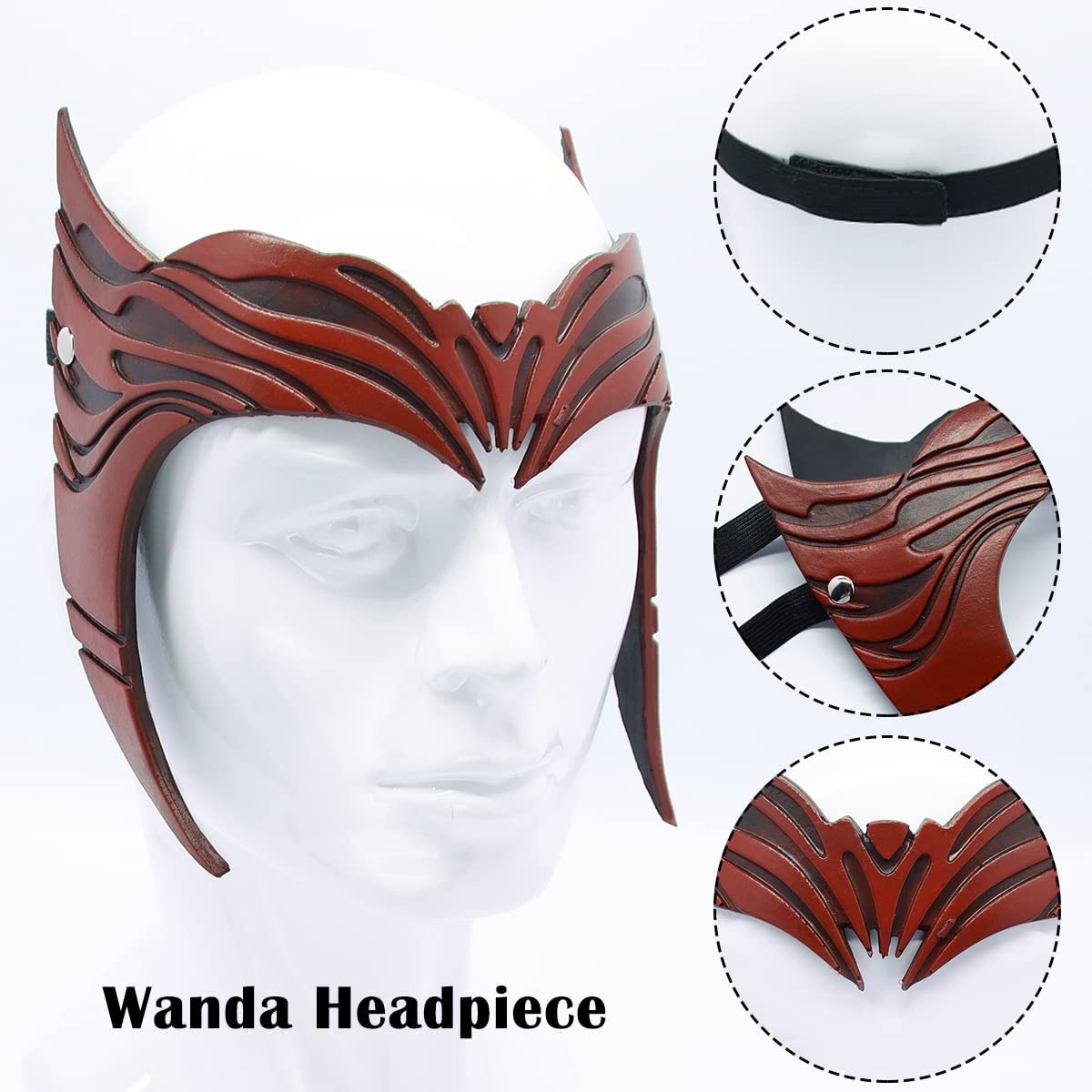 Wanda - Tocado de bruja escarlata, cosplay, disfraz de Halloween, corona, máscara de piel sintética para adultos
