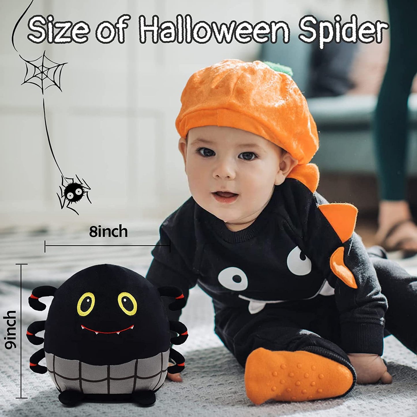 Halloween Spider Stuffed Animals Black Spider Plush Pillow Toys, 9” Kawaii Halloween Plushie Stuffed Spider Plush Toys, Cute Soft Stuffed Animal Spider for Halloween Christmas Birthday Kids Gifts