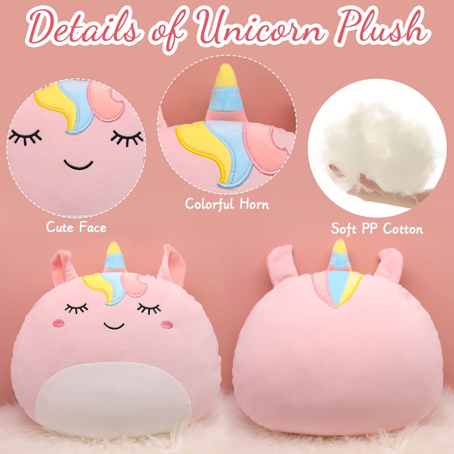 Valentines Day Gifts Plush Pillow Stuffed Animals for Girls - 12.5" Cute Pink Plushie Stuffed Horse Plush Toy, Soft Hugging Pillow Plush Animal Throw Pillows for Kids Christmas Birthday Gifts