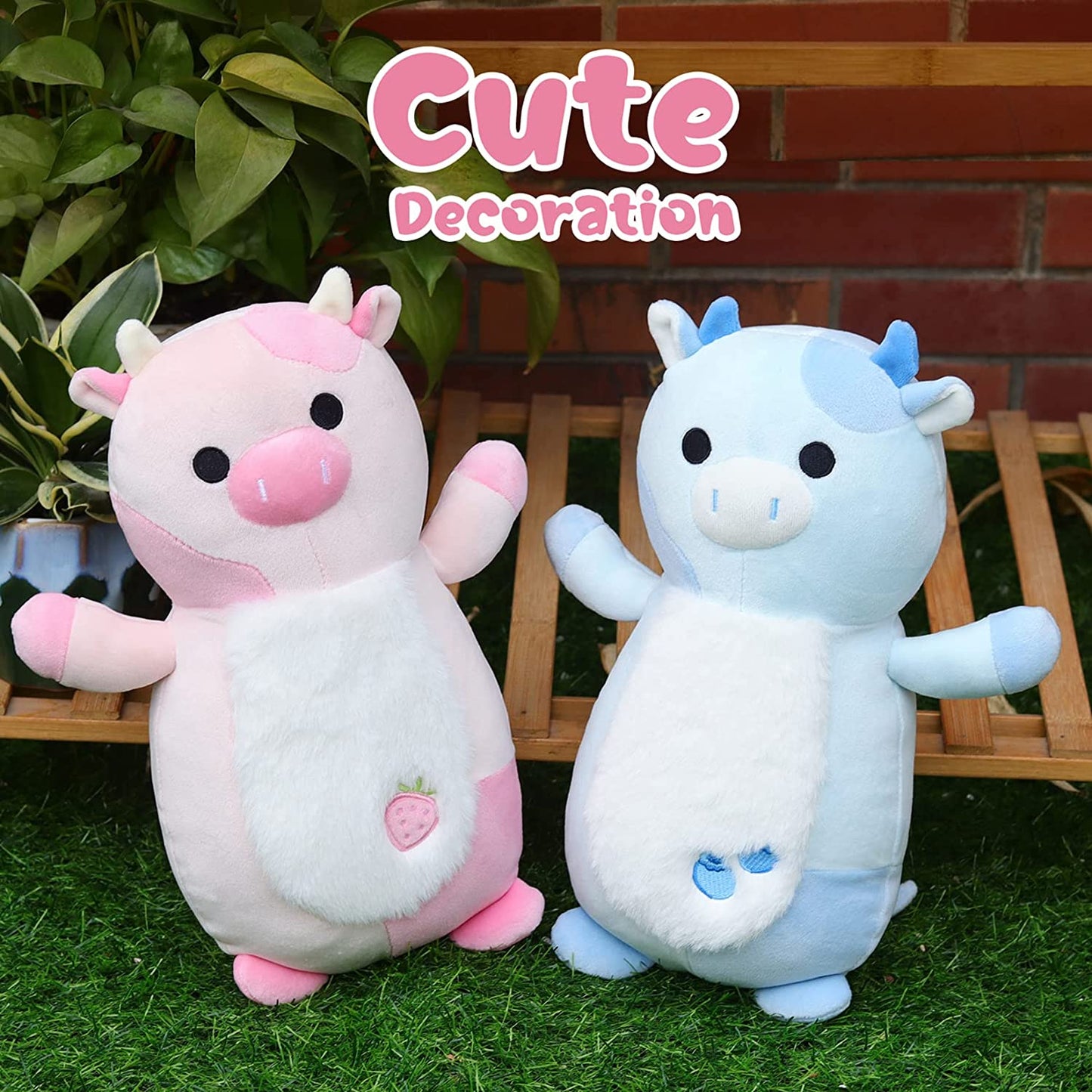 Cow Plush Pillow Blueberry Cow Stuffed Animal Toys, Cute Blueberry Cow Plushie Kawaii Home Decorations, Soft Stuffed Cow Doll Lovely Gifts for Kids (Hug Blue Cow)