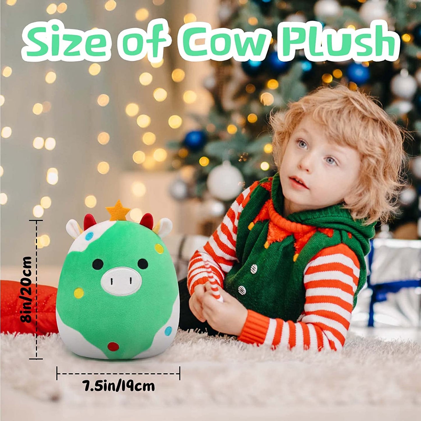 Christmas Cow Stuffed Animals Pillow, 3D Cute Cow Plushie Toy, Kawaii Cow Plush, Cow Pillow Plush for All Ages, Gift for Christmas Birthday Halloween Home Decoration