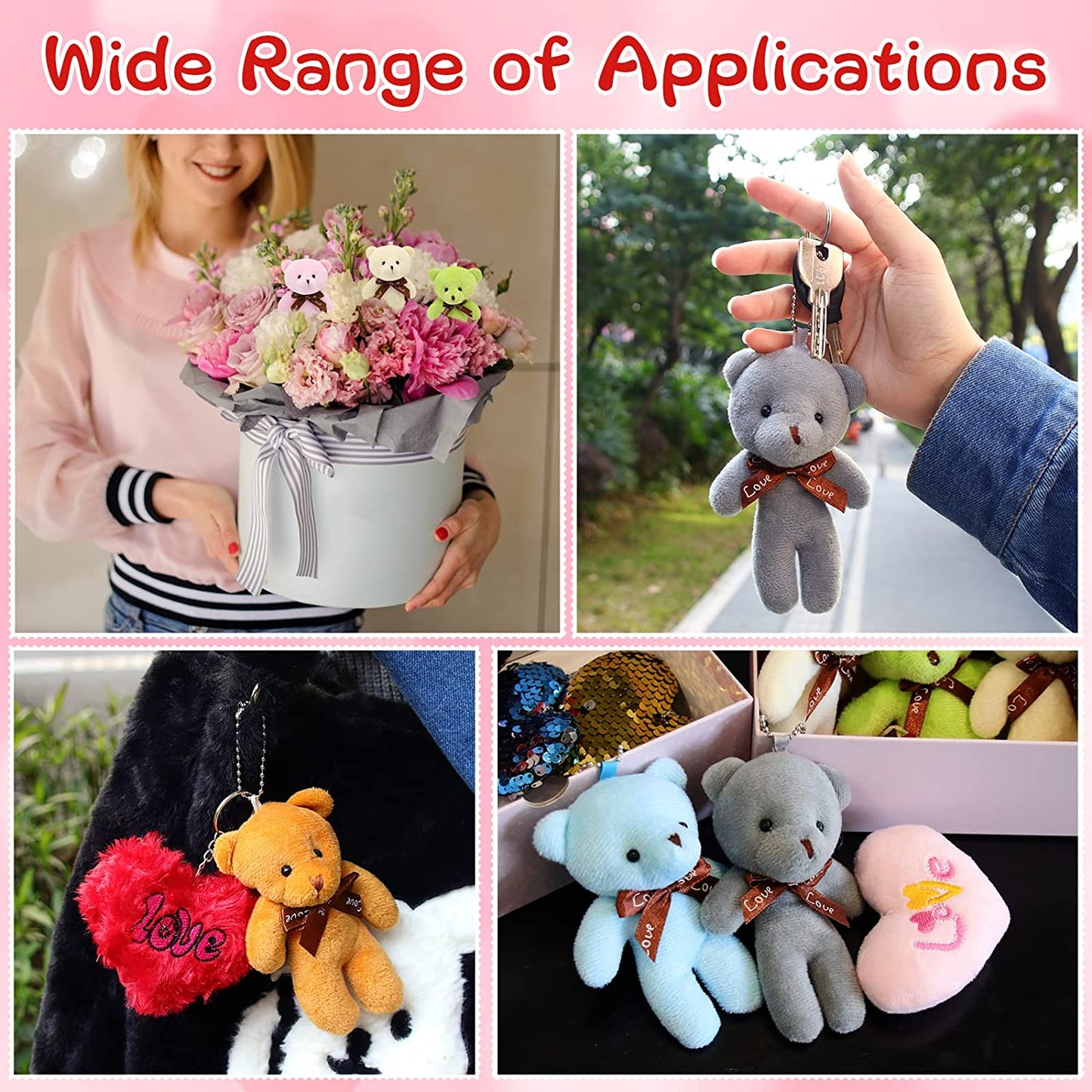 22 Pack Mini Teddy Bear Stuffed Animal Keychain, Cute Mini Plush Bear Animals Bulk with Heart, Valentines Day Teddy Bear Bulk for Kids Valentines Day Classroom Gifts Exchange Prizes Party Favor