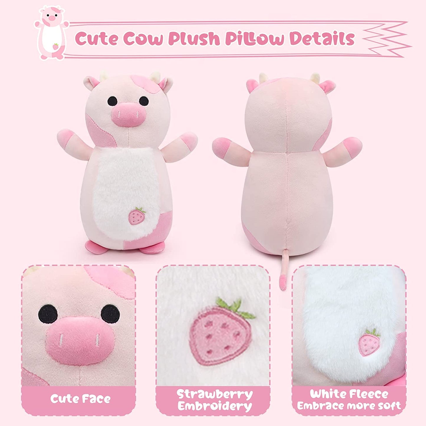 Cow Plush Pillow Blueberry Cow Stuffed Animal Toys, Cute Blueberry Cow Plushie Kawaii Home Decorations, Soft Stuffed Cow Doll Lovely Gifts for Kids (Hug Blue Cow)