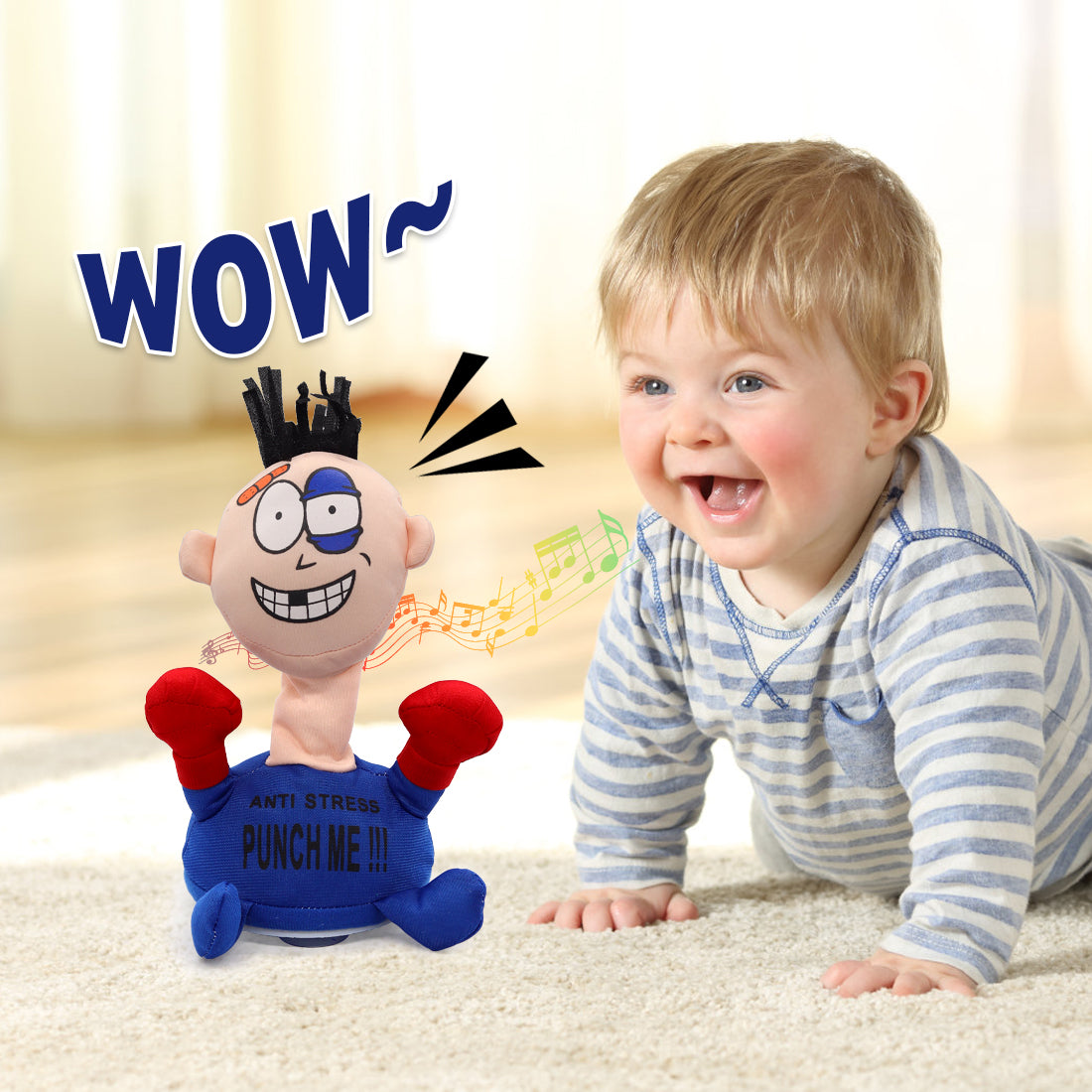 Electric Plush Anti Stress Doll, Desktop Stress Relief for Adults Interactive Toy, Desk Punching Bag Decompress Hit Toy Screaming Doll Funny Toys for Adults and Children to Vent Stress (Blue)