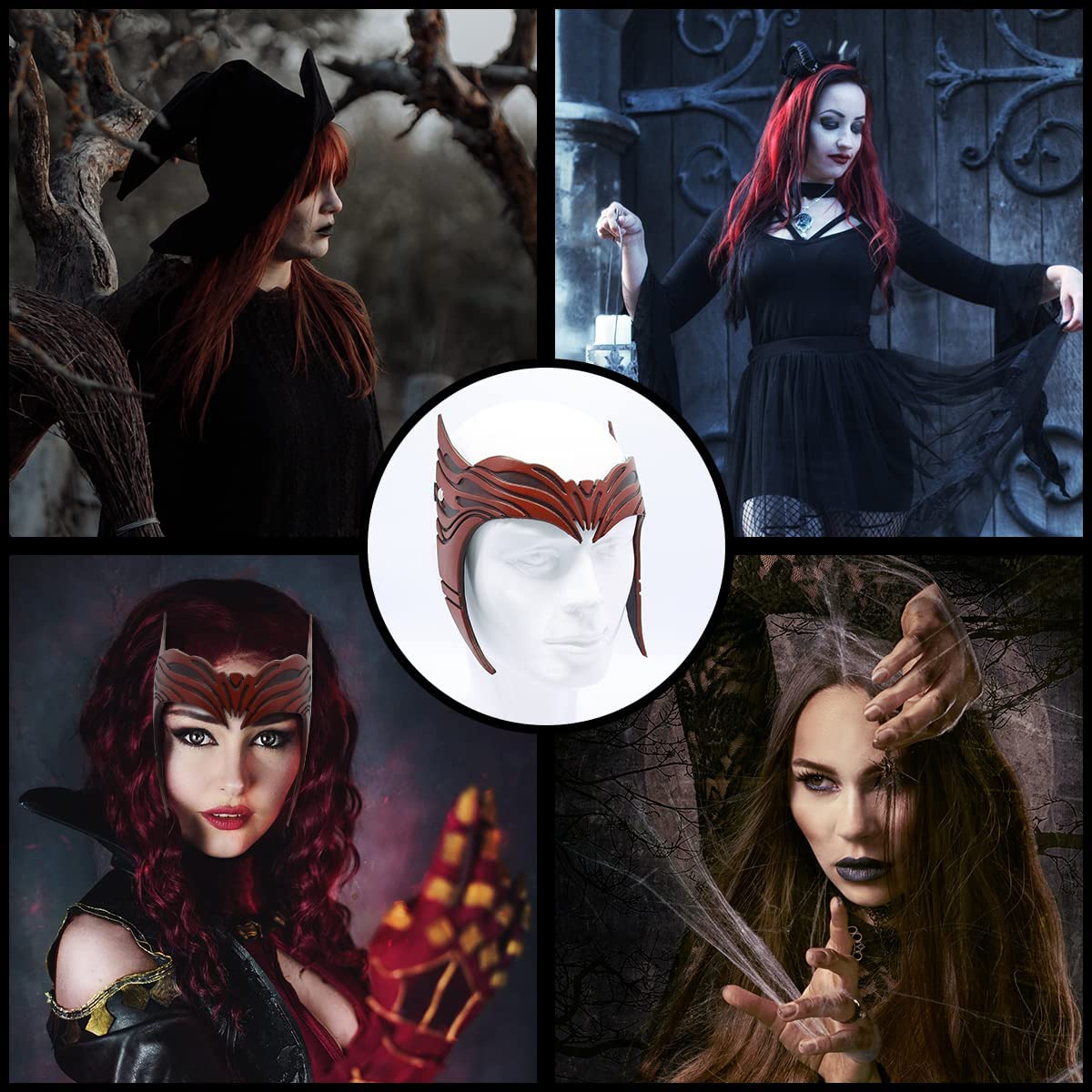 Wanda - Tocado de bruja escarlata, cosplay, disfraz de Halloween, corona, máscara de piel sintética para adultos
