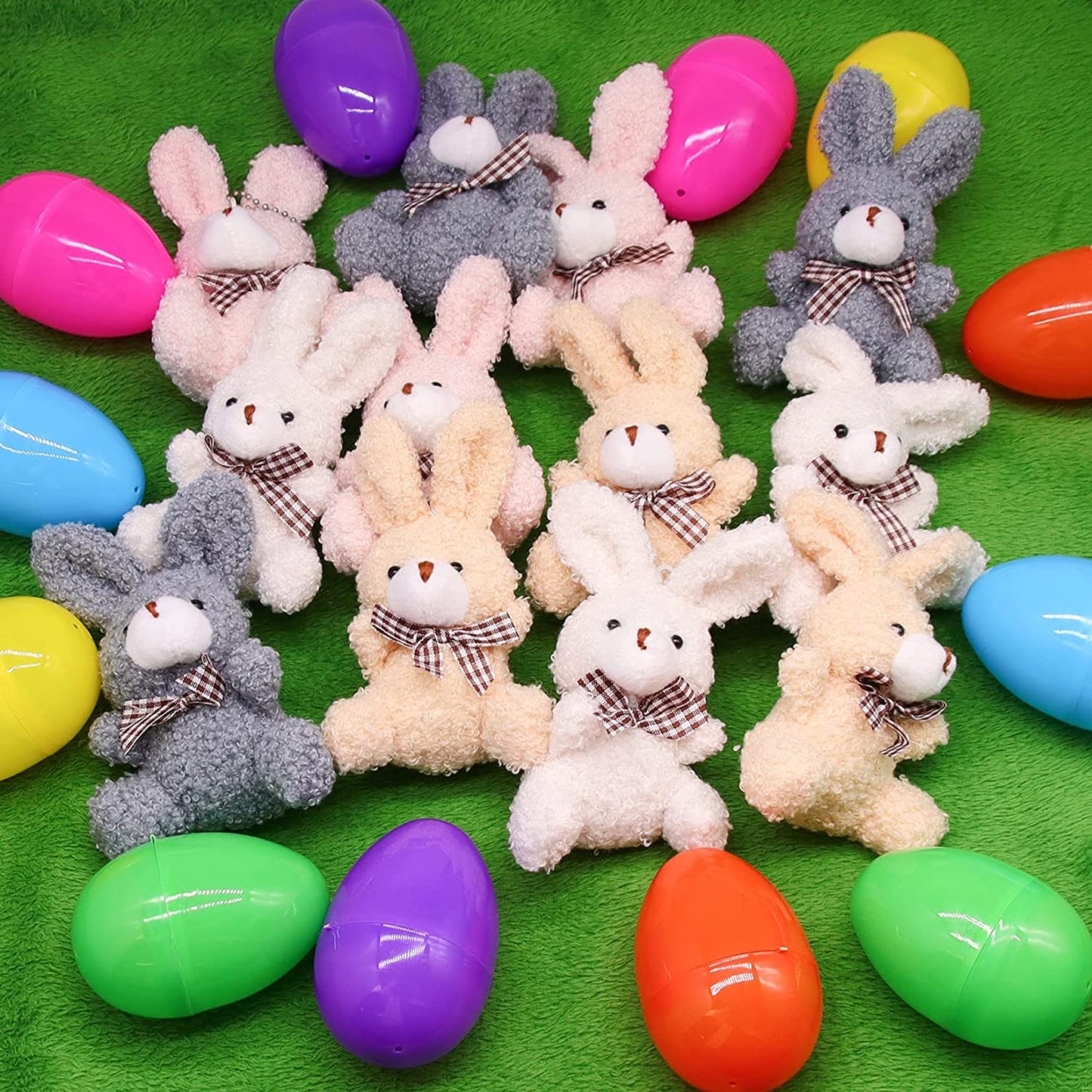 Easter Eggs Filled with Mini Animal Plush Toy Set, 12 Pack Cute Bunny Stuffed Animal Keychain, Easter Basket Stuffed Animals for Easter Egg Hunt Party Supplies Favors