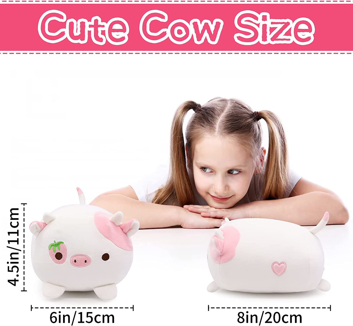 Strawberry Cow Plush Pillow Toy for Kids, Cute Cow Pillow Soft Stuffed Cow Doll Pillow, Strawberry Cow Stuffed Animal Pillow for Boys Girls Sofa Pillow Decoration Doll (Strawberry Cow)