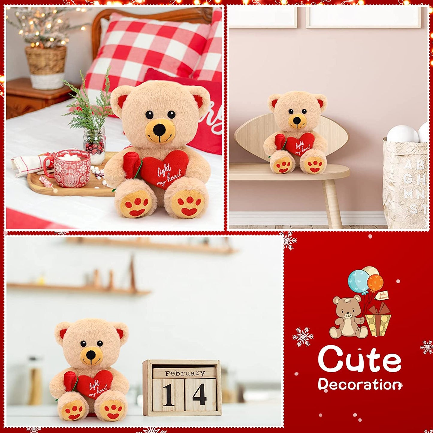 Valentines Day Gifts for Her Teddy Bear Stuffed Animals for Girlfriend, 9“ Red Heart Brown Teddy Bear Plush with Rose Toy, Cute Valentines Day Stuffed Animals Bear Gifts for Kids boyfriend Wife Women