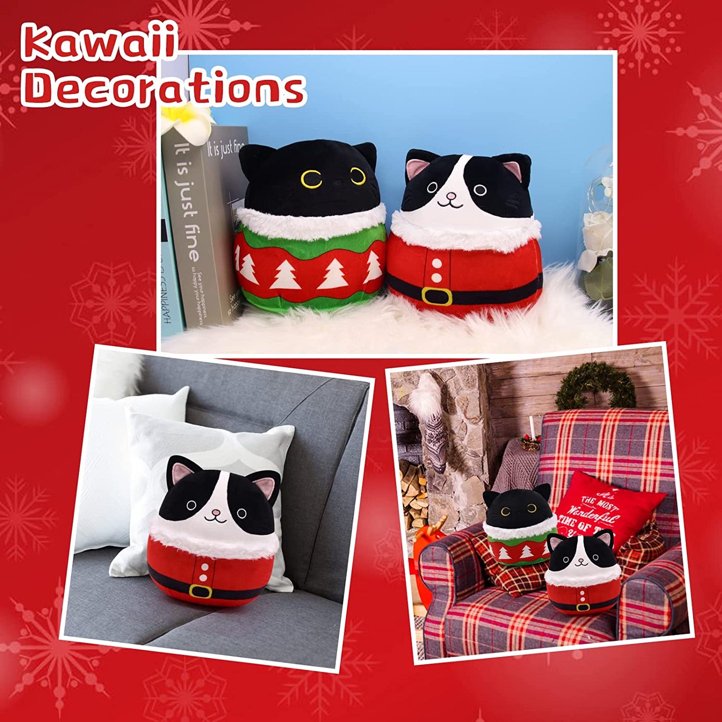 Cute Cat Plush Pillows Toys, Kawaii Black Cat Stuffed Animals Cat Plushie Cat Pillow, Soft Stuffed Cat Stuffed Animal Cat Plush Throw Pillow for Kids Christmas Halloween Birthday Gifts Decorations