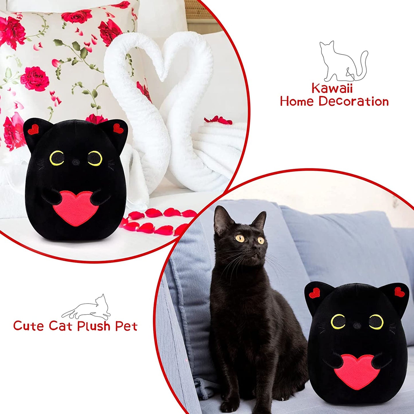 Black Cat Plush Pillow Soft Plush Doll Cat Plushie Cat Pillow, Loving Cat Stuffed Animal Pillow Toys Sofa Pillow Decoration Doll Gift for Kids