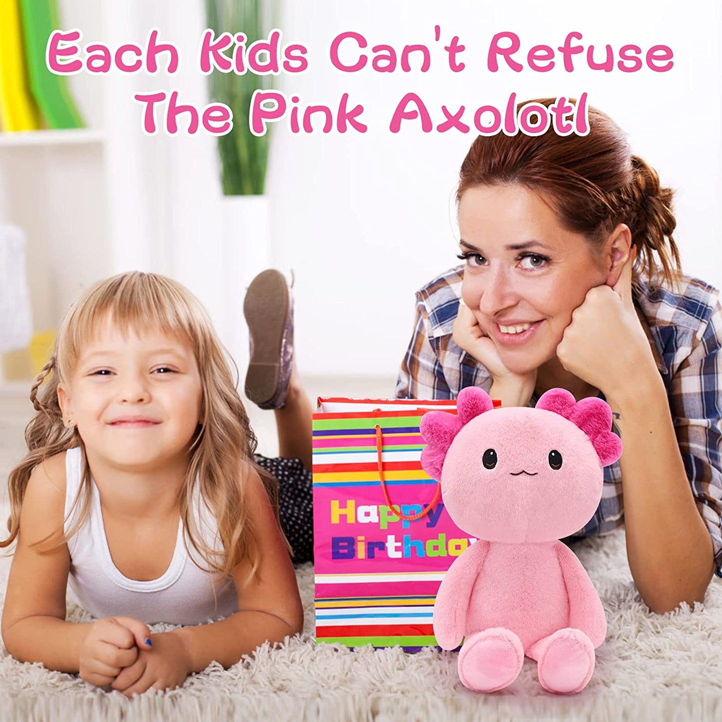 Pink Axolotl Plush Toys, Kawaii Axolotl Stuffed Animal, Cute Axolotl Plushie Doll Pillow, Stuffed Animal Axolotl Cute Axolotl Plush Toy Gifts for Kids Girls Birthday Christmas Valentines Day Decor