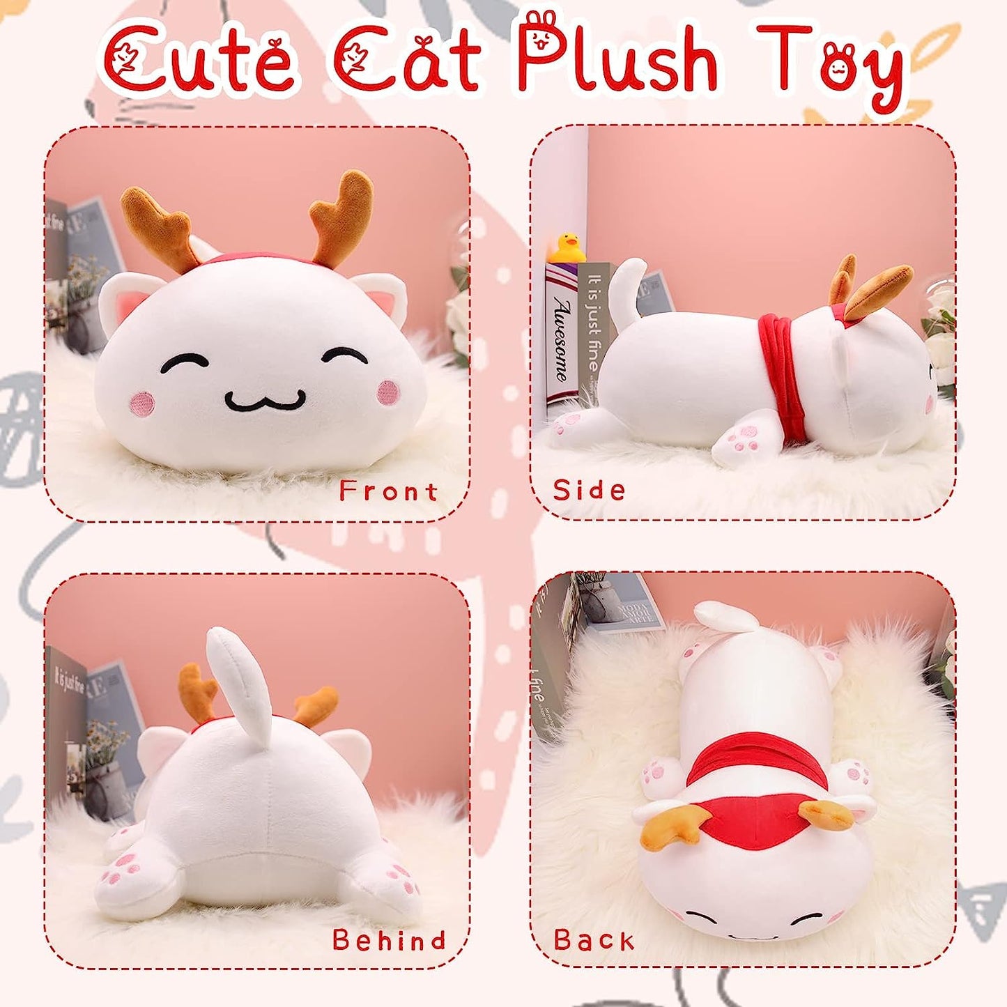 8Inch Cute Cat Plush Toy, Christmas Plush Pillow Doll, Soft Cat Stuffed Animals, Kawaii Cat Plush Pillow, Kitty Plush Cat Doll Toy Gifts for Boys Girls Kids