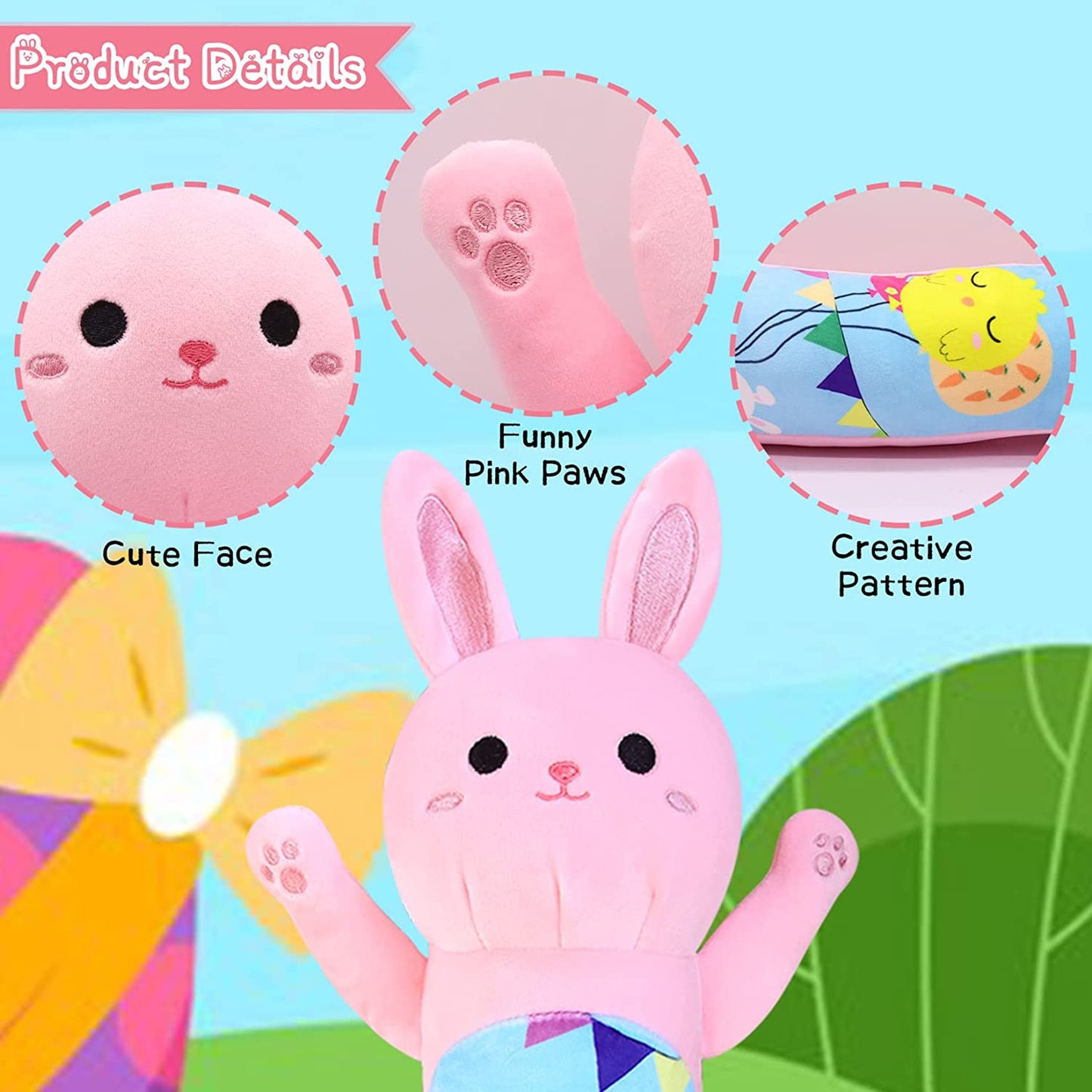 Long Bunny Plush Pillow Long Body Pillow, 23" Cute Easter Day Bunny Stuffed Animals Pink Bunny Plushie, Soft Long Rabbit Plush Hugging Pillow Doll Toy for Kids Birthday Valentines Day Gifts