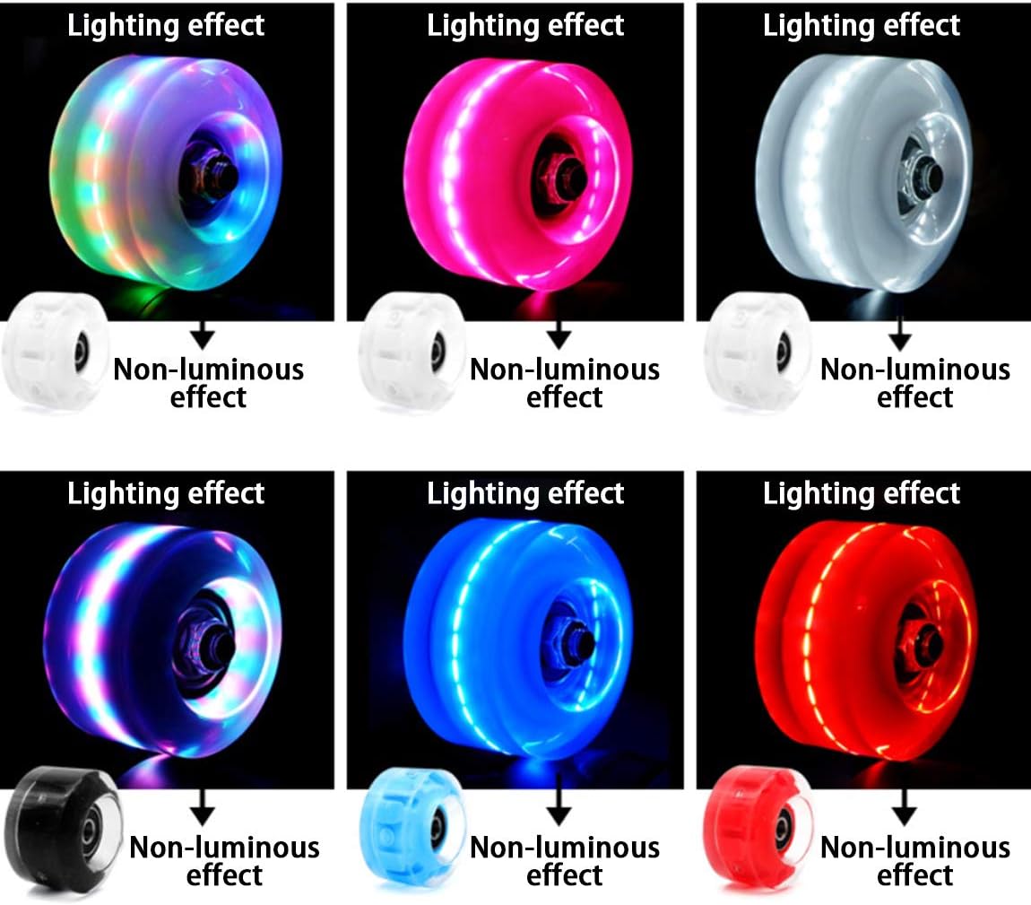 Light up Roller Skate Wheels with Bearings Luminous Installed Double Row Skating and Skateboard Roller Skates Accessories Transparent Flashing Universal Wheels