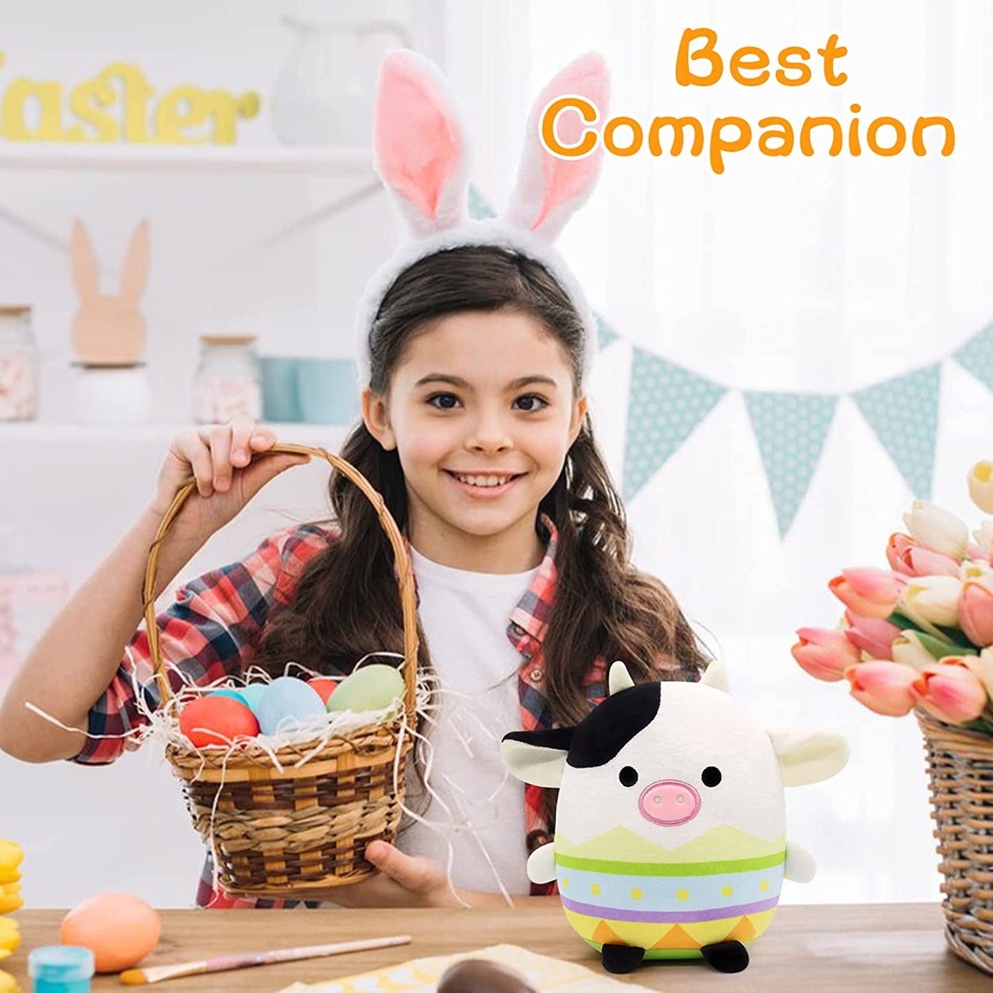 Cow Plushie Pillow Easter Egg Cow Stuffed Animal Toys, Cute Cow Plush Kawaii Home Decorations, Soft Stuffed Cow Doll Lovely Easter Gifts for Kids (Egg Cow)