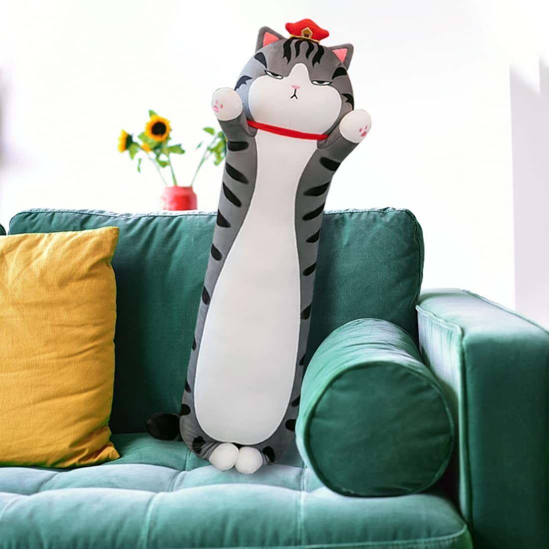 Long Cat Plush Cat Pillow Cat Body Plush Pillow Large Long Cat Stuffed Animal Toy Cat Soft Pillow Plush Long Throw Sleeping Pillow Long Cat Plushie Hug Pillow (23.6IN)