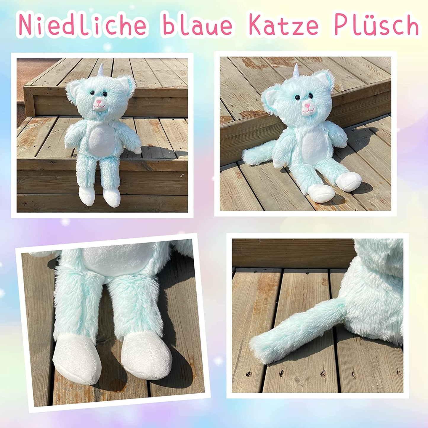 Blau Katze Plüschtiere, Katze Plüschtiere Plüsch, Schwarze Katze Plüsch Puppe weich Schwarze Katze Kissen, Kawaii Plüschtier Katze Spielzeug für Kinder Geburtstag Geschenke Dekor