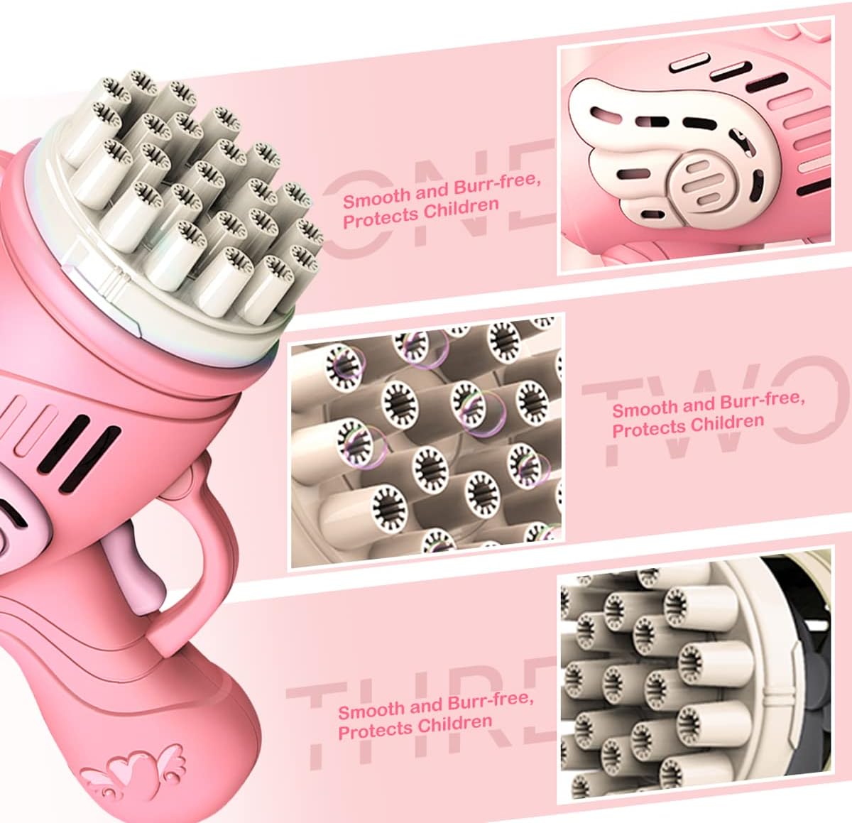 23 Holes Bubble Machine for Kids, Bubble Machine Gun with Bubble Solution, Automatic Bubble Gun for Boys and Girls Outdoors in Summer, Toddler Bubble Gun Suitable for Party, Birthday（Pink）