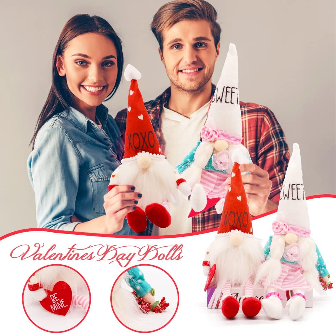 Easter Gnomes Decorations, Easter Bunny Gnomes Plush, Decor Gnome Decorations Spring Easter Decorations for The Home, Table Elf Gnomes Ornaments Easter Gifts(White-Red)