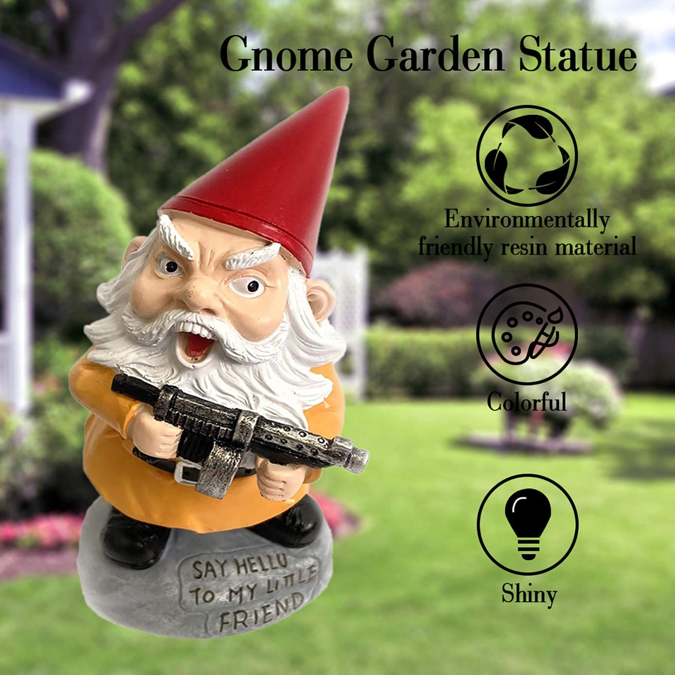 Garden Gnome Statue 5.9 inch,Gnome Cartoon Doll Christmas Decorations Ornament Polyresin Garden Gnome Statue Indoor/Outdoor Funny Lawn Decoration Ornaments (Take a Gun)