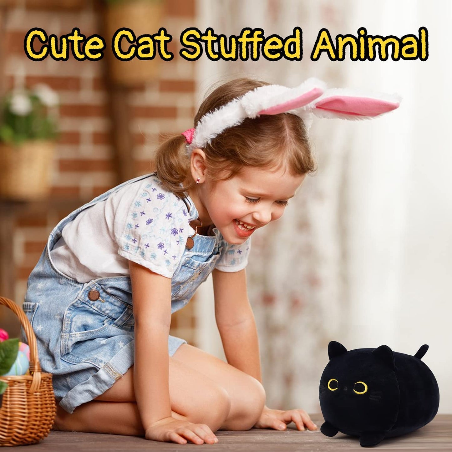 Black Cat Plush Black Cat Stuffed Animals Plush Toy, Kawaii Black Cat Pillow Plush Cat Plushie Stuffed Black Cat Toys, Cute Small Stuffed Animal Cat for Kids Birthday Home Decoration