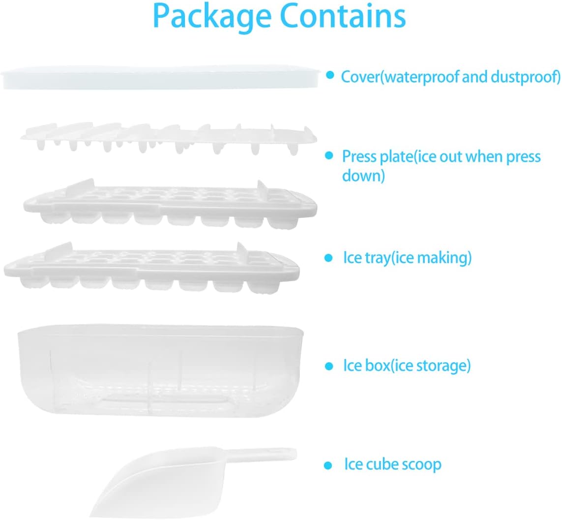 Desdfcer Ice Cube Tray, 2*24 Trays for freezer with lid and scoop, Tray container is flexible easy to release,Suitable fruit juice, whiskey, cocktail, BPA Free,White, White-48 Grids