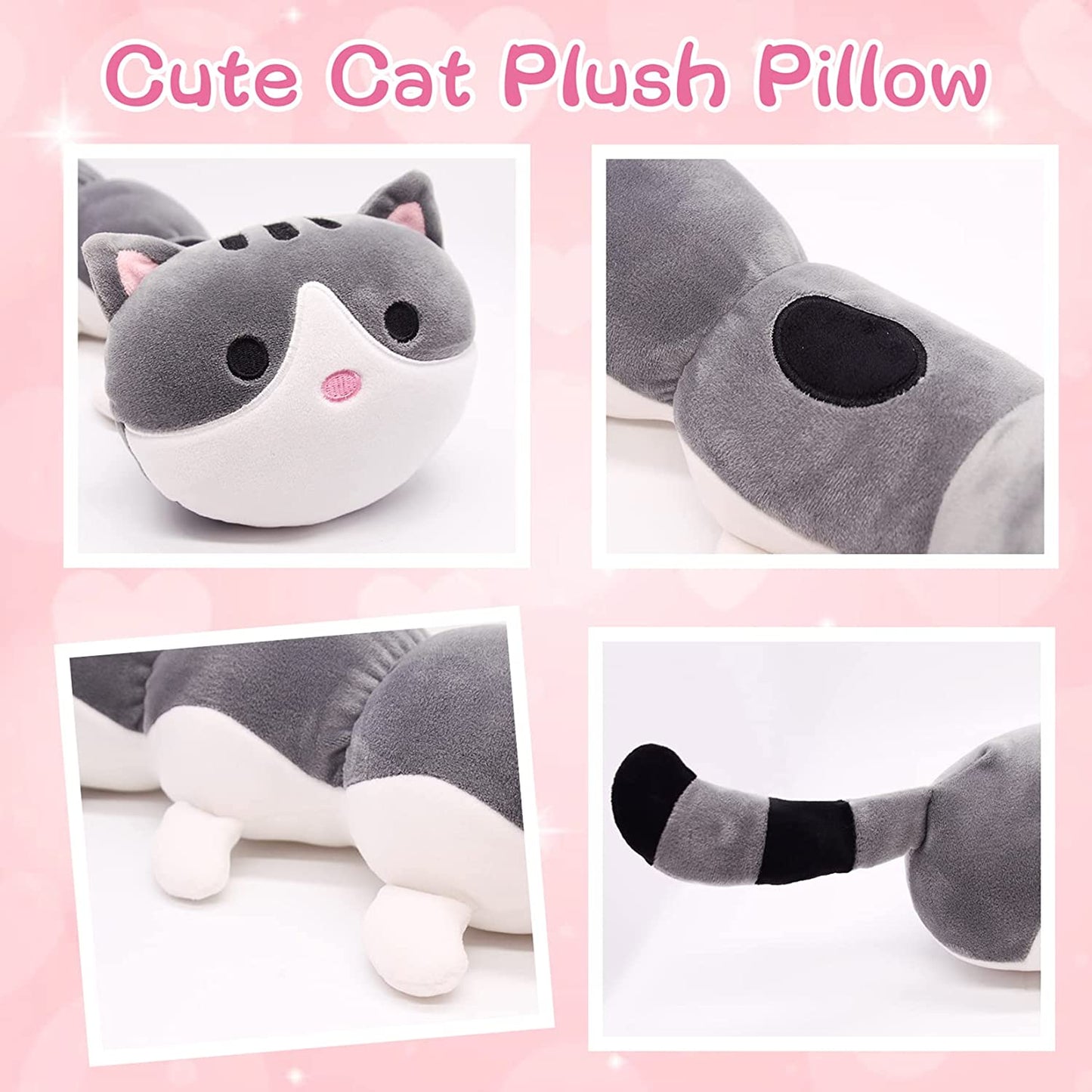 Desdfcer Cat Plush Pillow, Long Cat Stuffed Animal Toy, Cute Cat Plushies Doll, Cat Toys for Kids Birthday Christmas Valentines Day Gifts