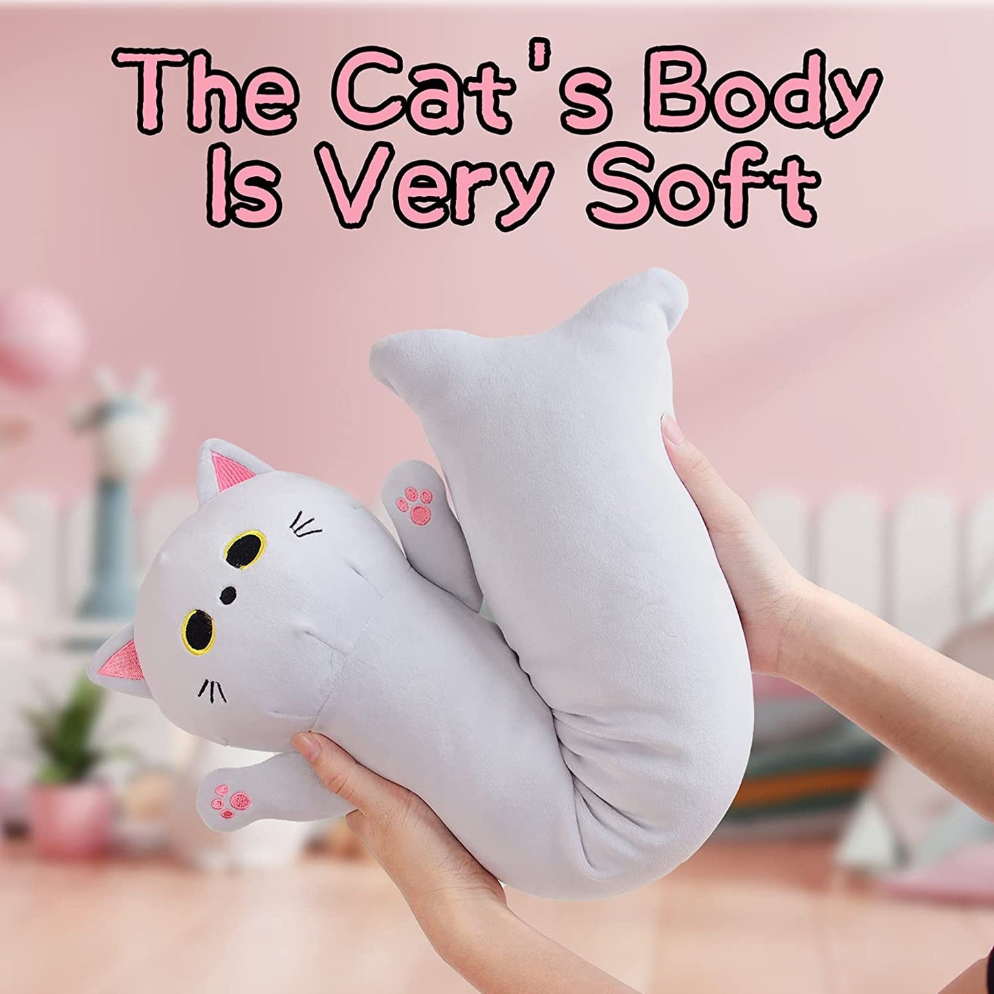 Long Cat Plush Body Pillow, 21" Long Cat Stuffed Animals Soft Long Cat Plushie Pillow, Gray Long Cat Throw Pillow Doll Kawaii Stuffed Cat Toys for Birthday Christmas Kids Gifts Home Car Decoration