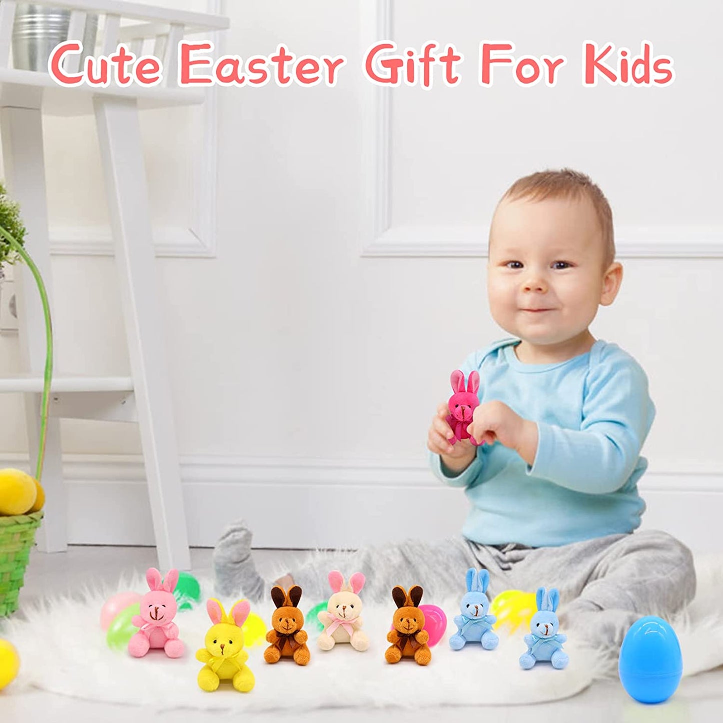 Easter Eggs Filled with Mini Animal Plush Toy Set, 8 Pack Cute Bunny Stuffed Animal Keychain, Easter Basket Stuffed Animals for Easter Egg Hunt Party Supplies